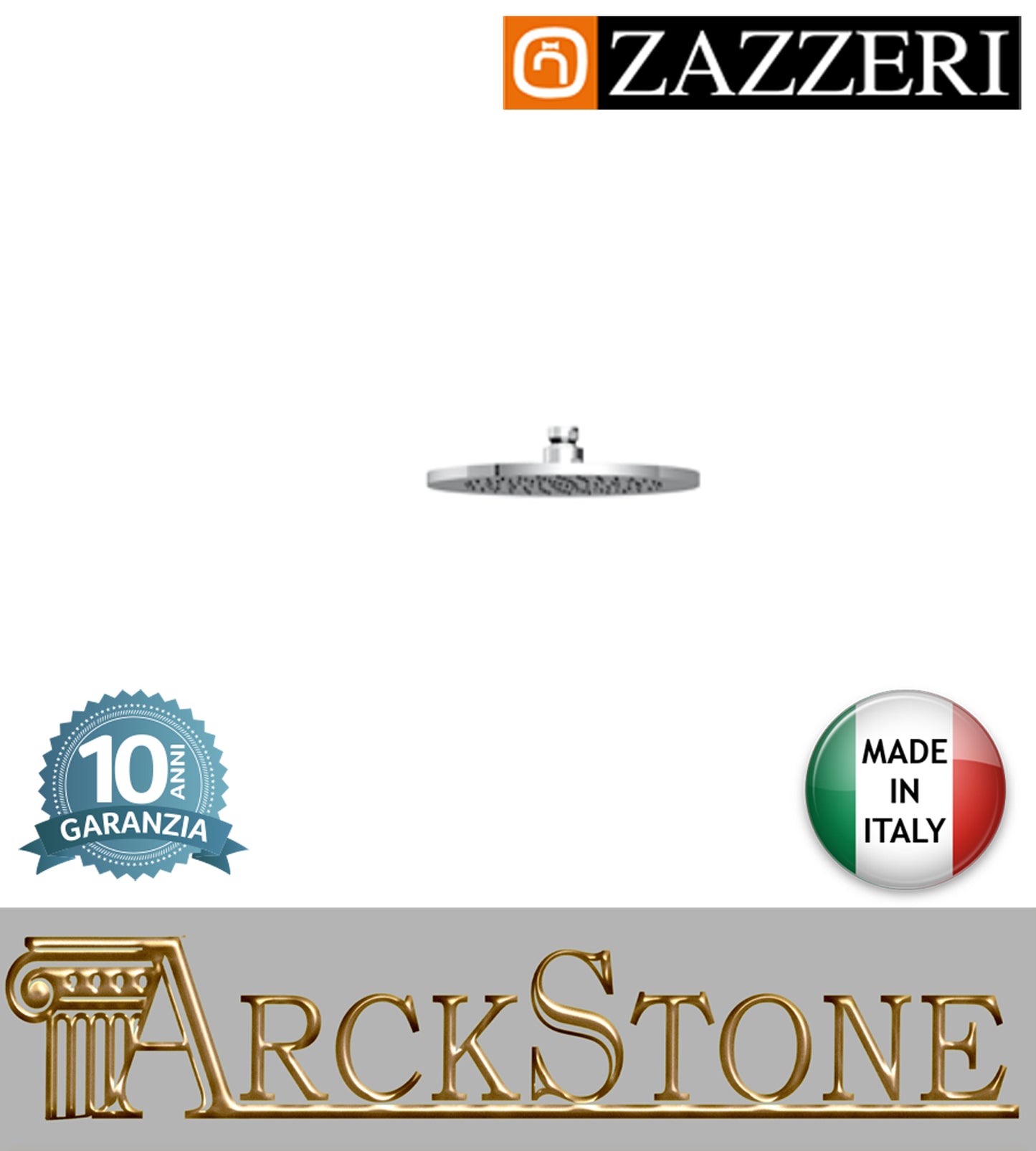 Soffione doccia Ø220mm marca Zazzeri modello 100 finitura acciaio inox cromato parete ispezionabile muro arredo bagno soffitto casa home acqua home autorizzato fontana azienda certificata garanzia 10 anni qualità made in italy