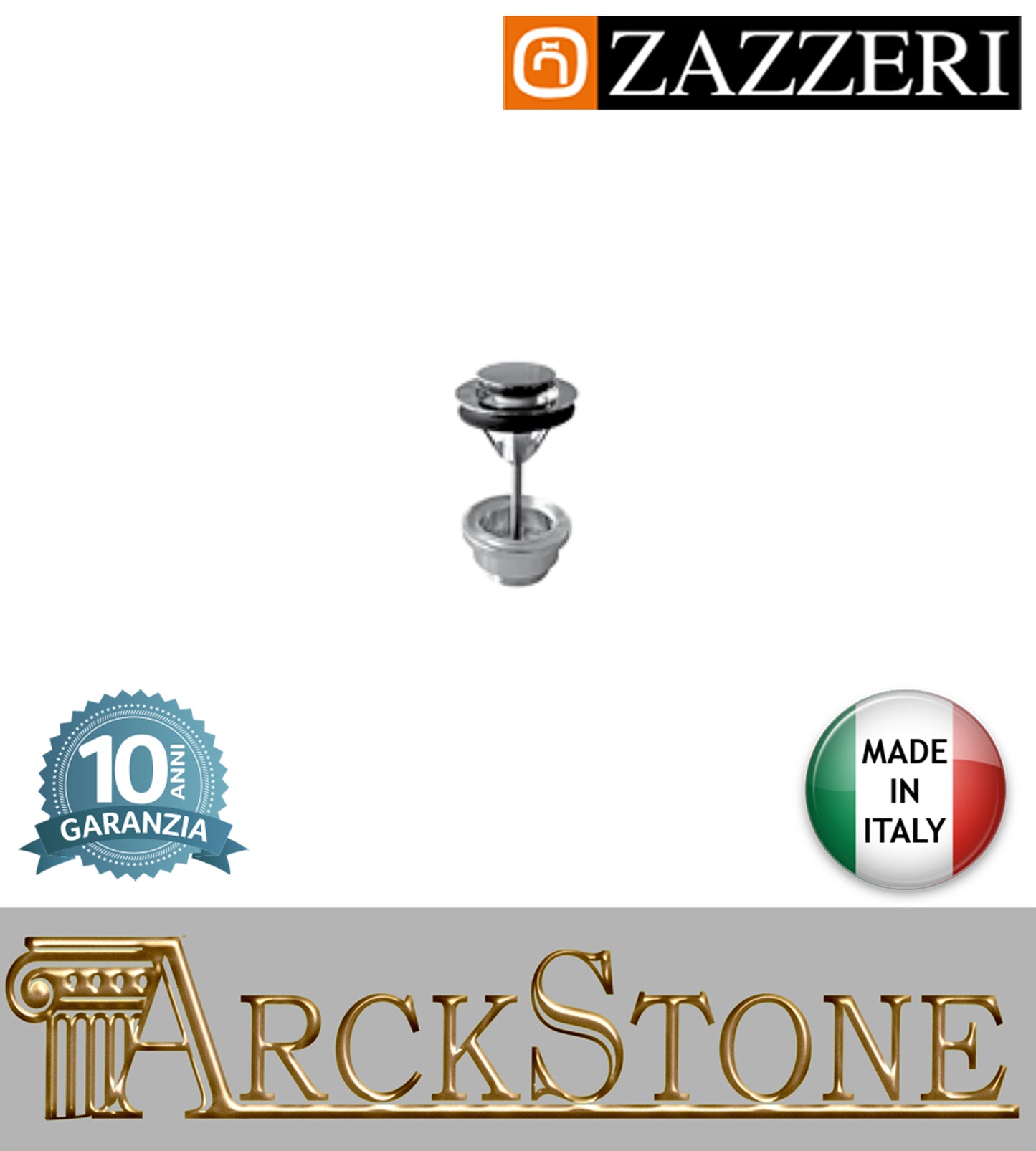 Piletta scarico marca Zazzeri modello 100 comando pressione tappo Ø40mm finitura ottone cromato arredamento arredo bagno casa home autorizzato acqua azienda certificata garanzia 10 anni qualità made in italy