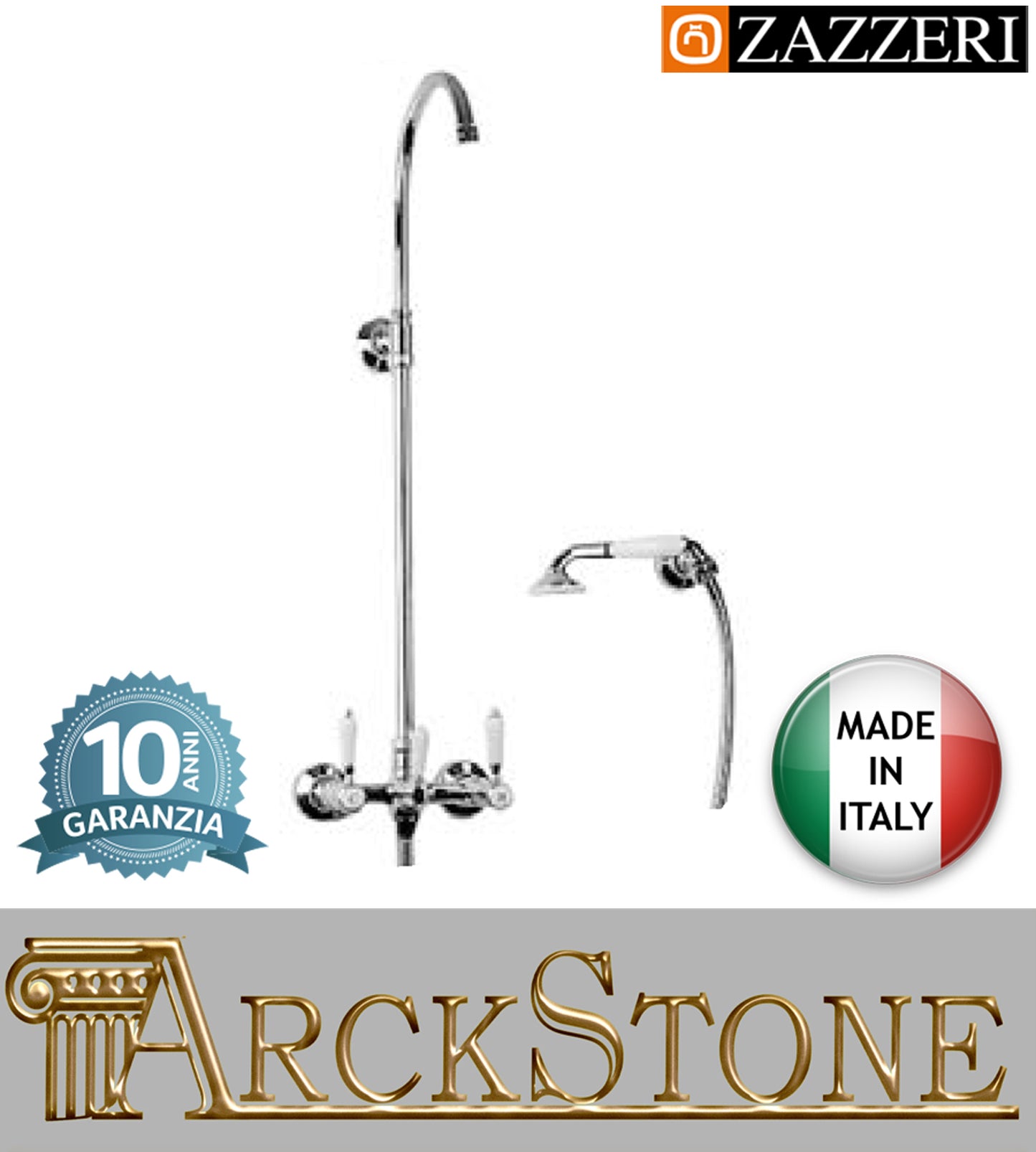 Colonna Doccia Marca Zazzeri Modello Shower Unix Miscelatore Meccanico Gruppo Esterno Doccetta Vitone Ceramico 90° Cromato Garanzia 10 anni azienda certificata qualità made in italy