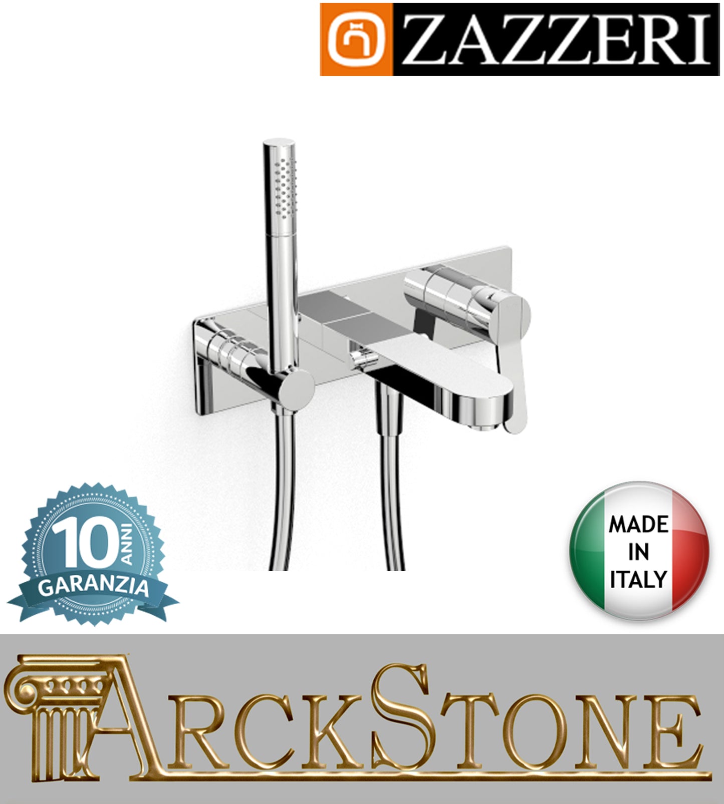 Miscelatore vasca marca Zazzeri modello TREND X incasso parete finitura ottone cromato doccetta flessibile PVC anticalcare arredamento home casa arredo bagno autorizzato azienda certificata garanzia 10 anni qualità made in ita