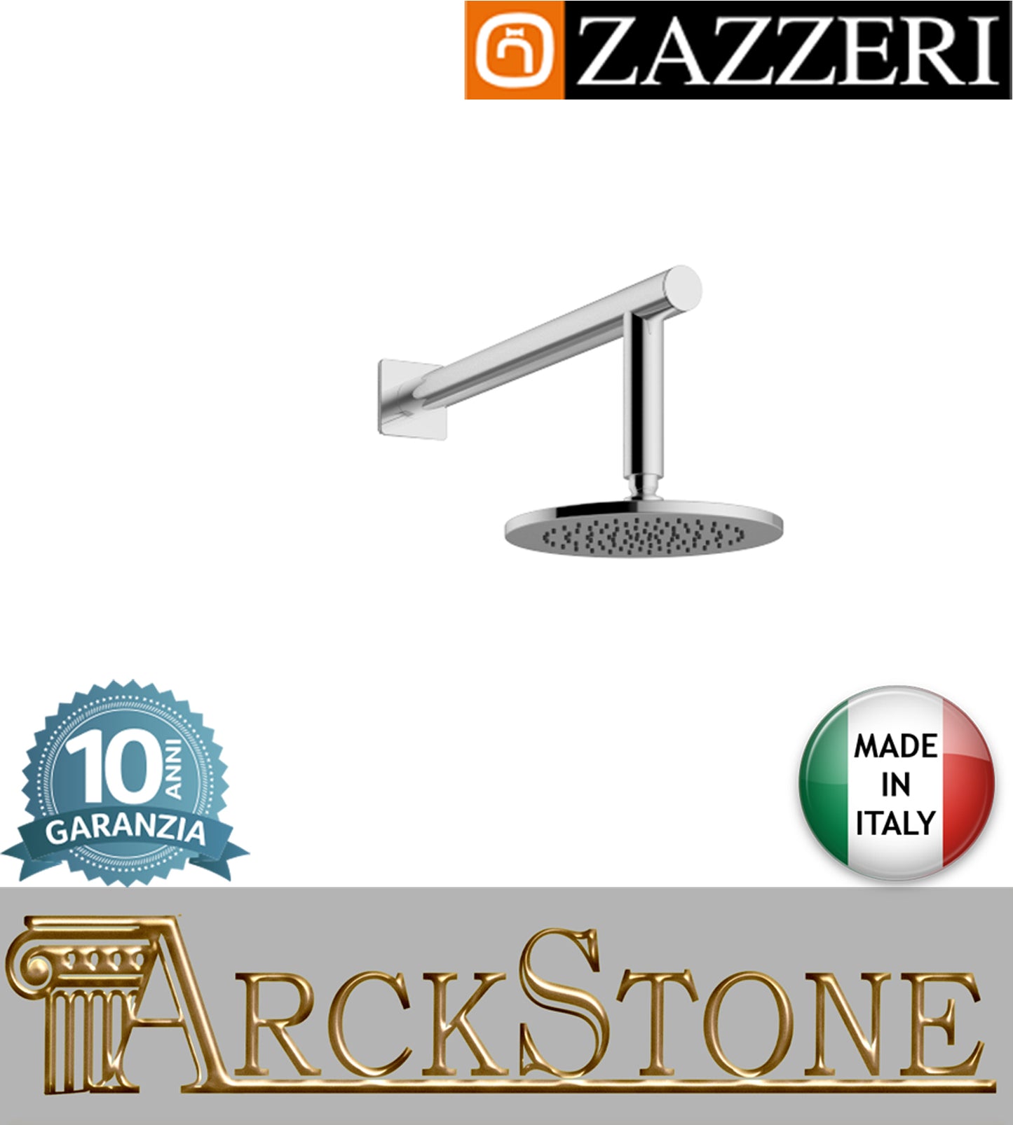 Braccio doccia soffione Ø220 mm marca Zazzeri modello TREND X 3100BR01A00+2900SO07A00CRCR finitura ottone cromato parete muro ispezionabile anticalcare arredamento casa home arredo bagno azienda certificata garanzia 10 anni qualità made in ita