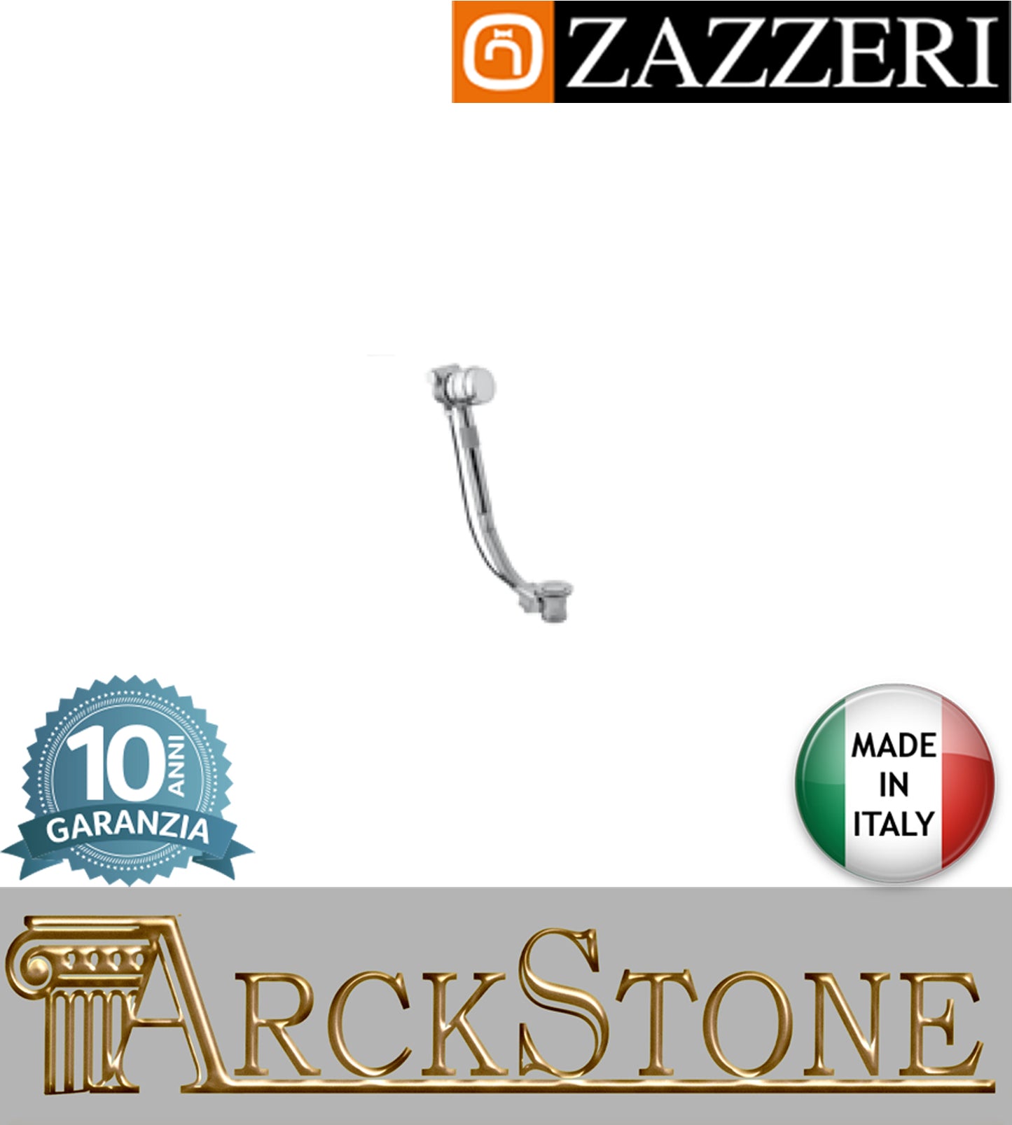 Colonna scarico marca Zazzeri modello Kent 3 finitura cromata troppo pieno getto erogazione vasca rubinetteria arredamento casa home acqua arredo bagno azienda certificata garanzia 10 anni qualità made in italy