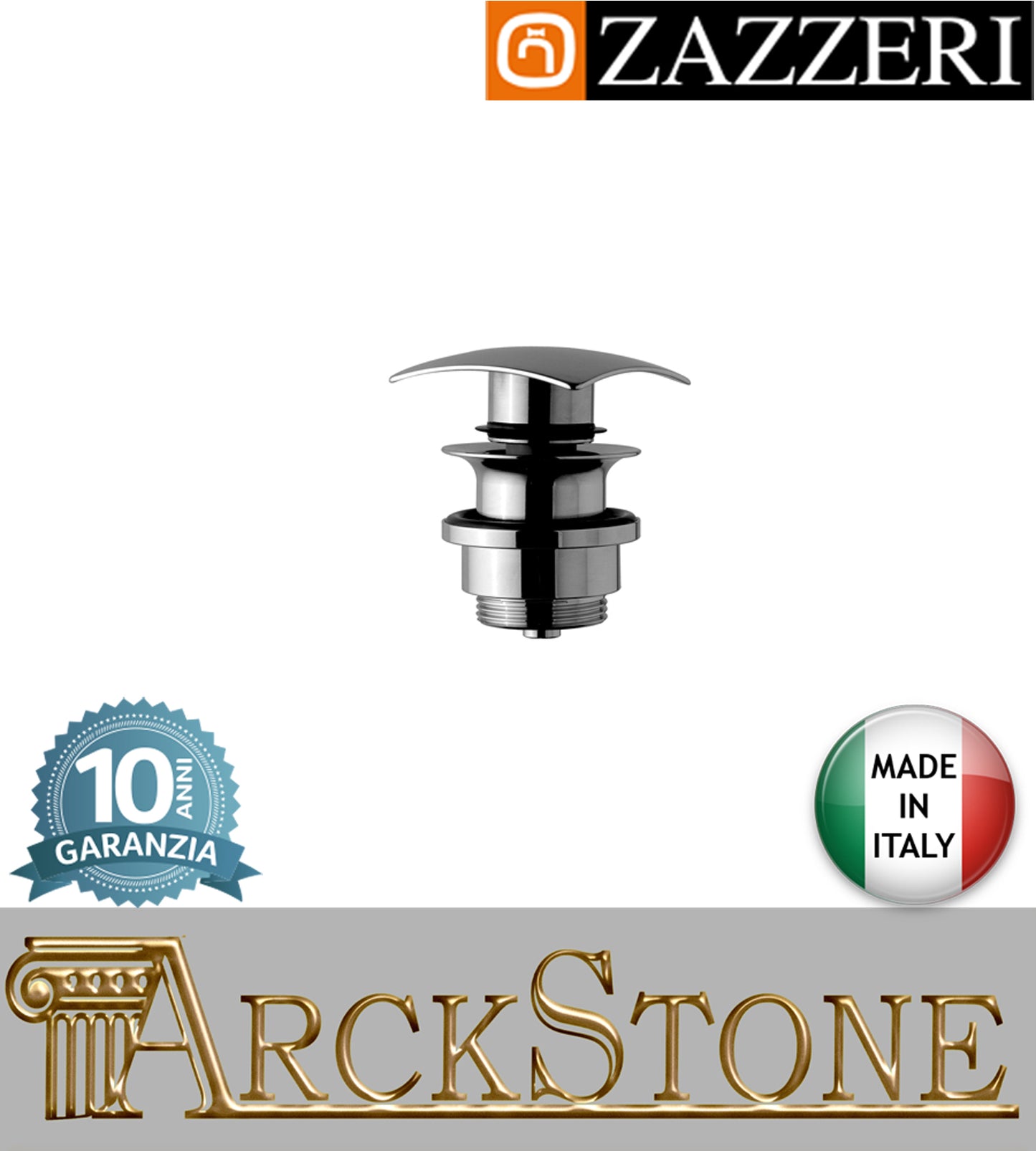 Piletta scarico marca Zazzeri modello Moon Mono tappo quadrato automatico pressione finitura ottone cromato arredamento casa home arredo bagno acqua azienda certificata garanzia 10 anni qualità made in italy