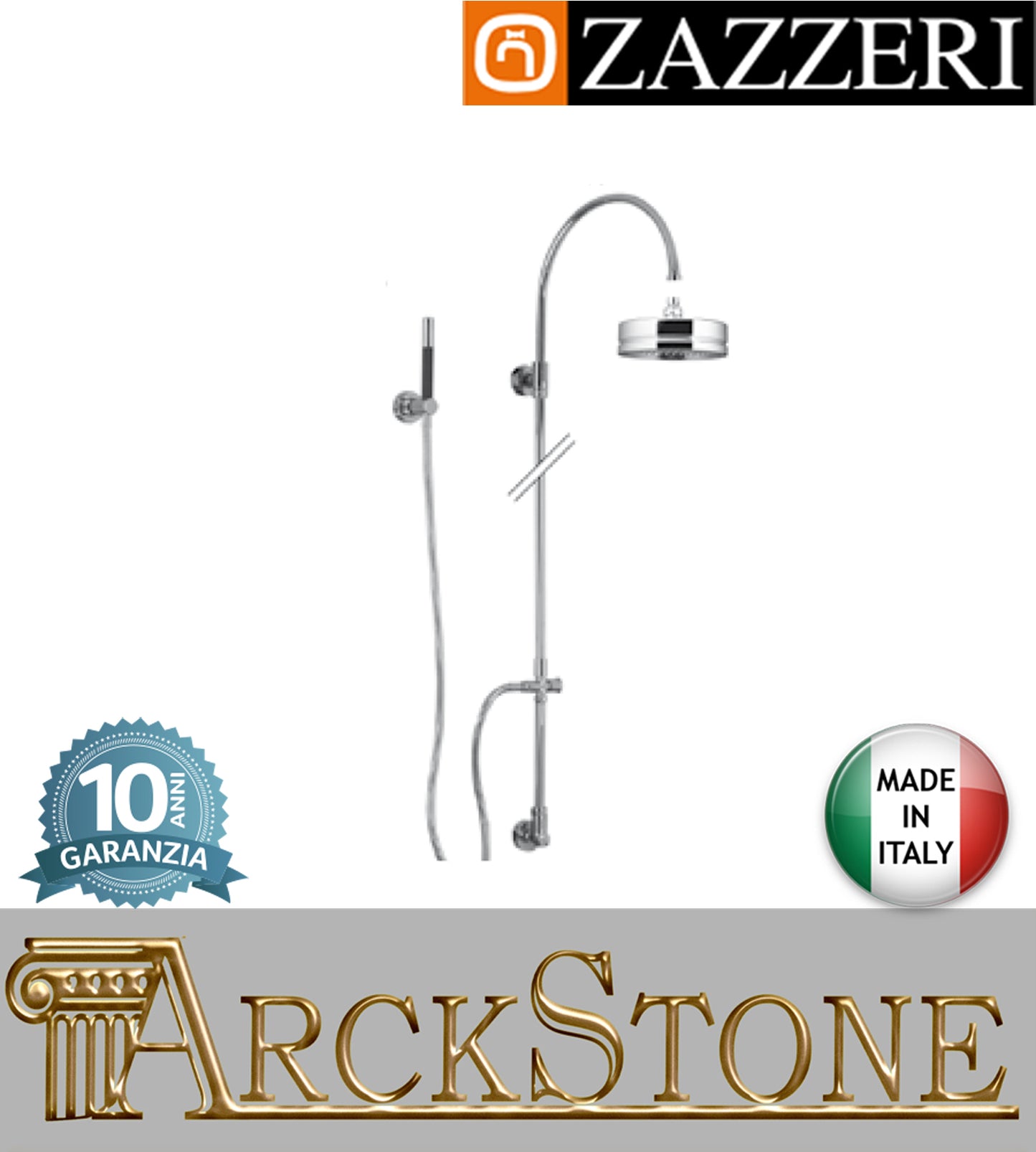 Colonna doccia marca Zazzeri modello Da-Da 7 Mono finitura ottone cromato parete doccetta soffione tondo Ø200 mm senza miscelatore supporto arredamento casa arredo bagno azienda garanzia 10 anni qualità made in ital