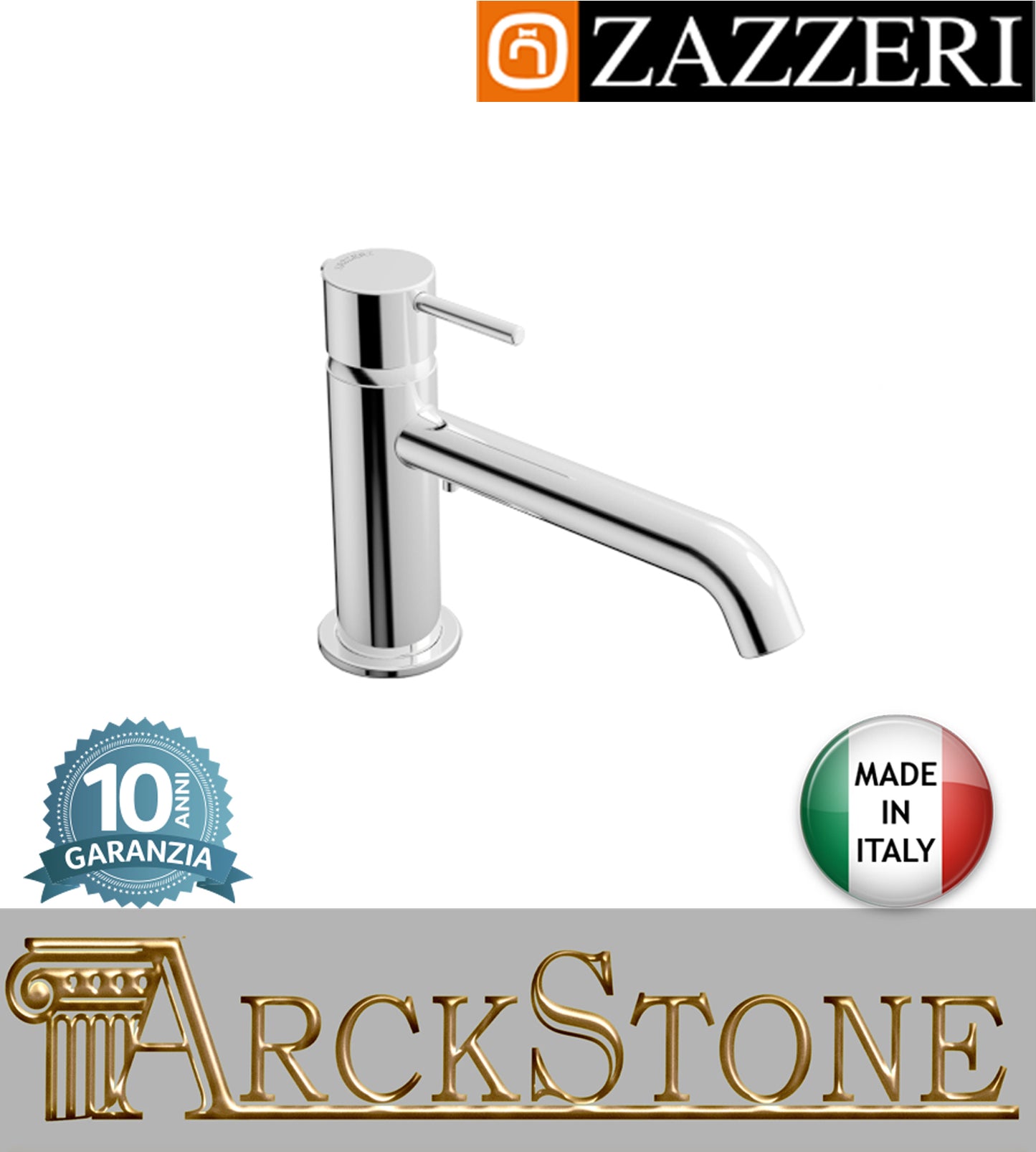 Miscelatore lavabo L150 x H150 mm marca Zazzeri modello Modo 7 finitura ottone cromato appoggio monoforo scarico automatico rubinetto rubinetteria arredamento casa arredo bagno garanzia 10 anni qualità made in italy