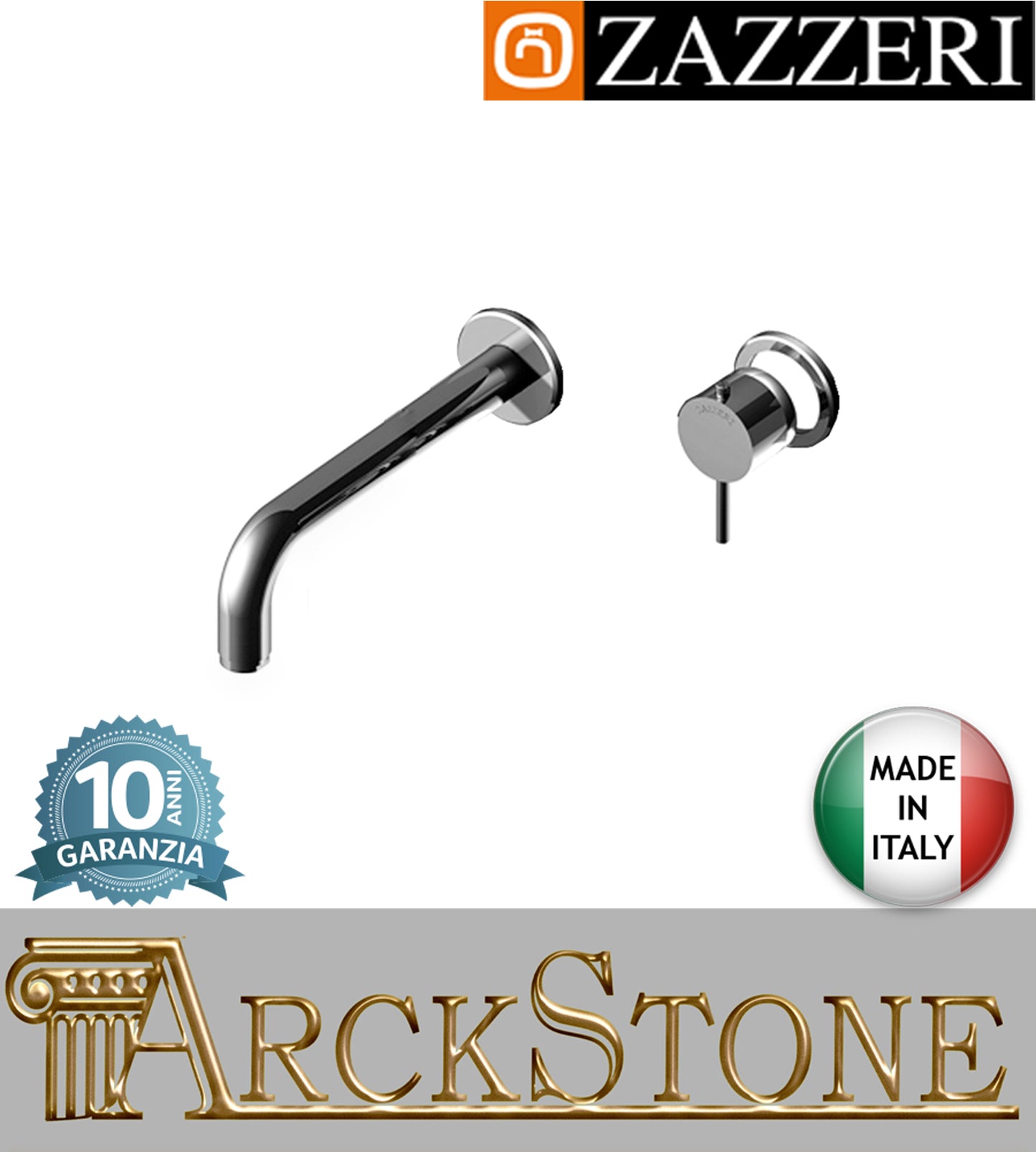Miscelatore lavabo marca Zazzeri modello Modo 7 finitura ottone cromato incasso parete getto 215 mm muro arredamento senza piastra muro acqua arredo bagno garanzia 10 anni qualità made in italy
