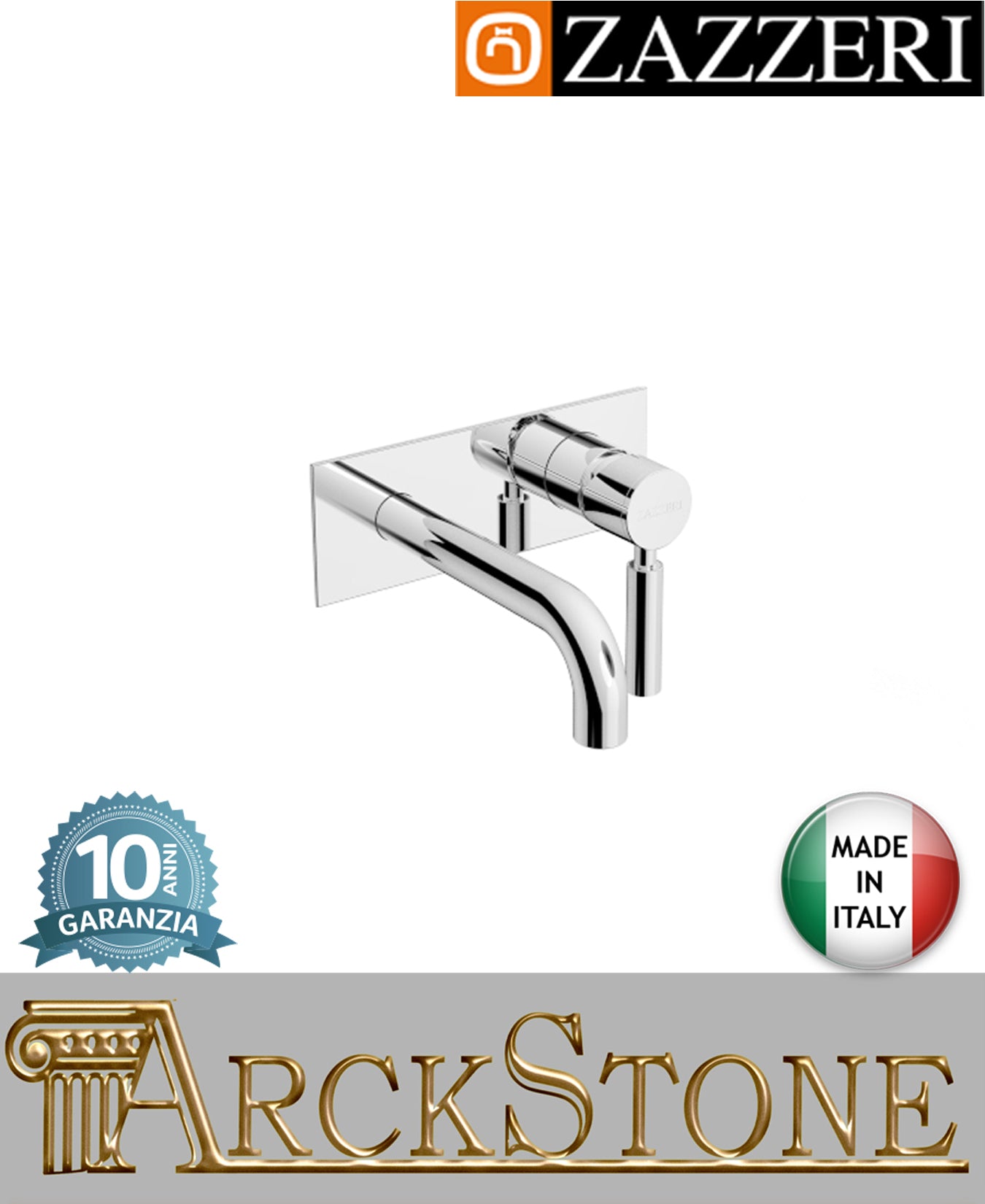 Miscelatore lavabo marca Zazzeri modello Da-Da 7 Mono finitura ottone cromato parete incasso getto 180 mm muro completo arredamento casa home arredo bagno azienda certificata garanzia 10 anni qualità made in italy