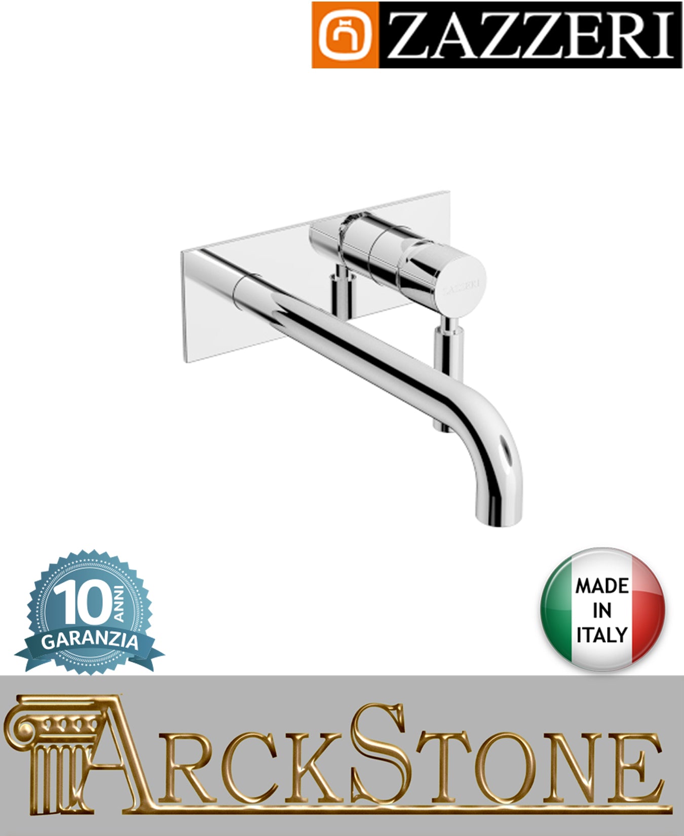 Miscelatore lavabo marca Zazzeri modello Da-Da 7 Mono finitura ottone cromato parete incasso getto 215 mm muro completo arredamento casa home arredo bagno azienda certificata garanzia 10 anni qualità made in italy