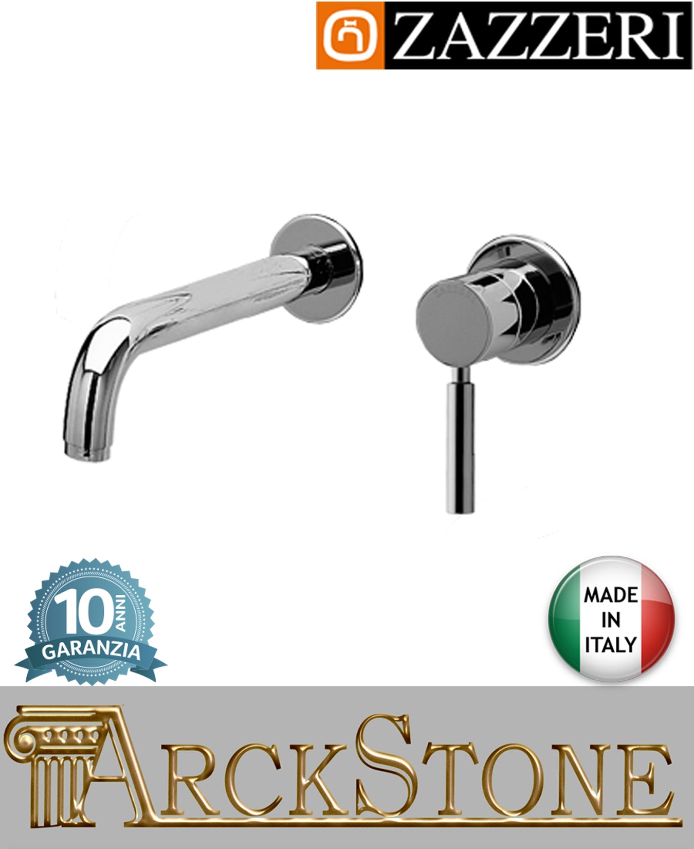 Miscelatore lavabo marca Zazzeri modello Da-Da 7 Mono finitura ottone cromato parete incasso getto 180 mm muro senza piastra arredamento casa arredo bagno azienda certificata garanzia 10 anni qualità made in italy