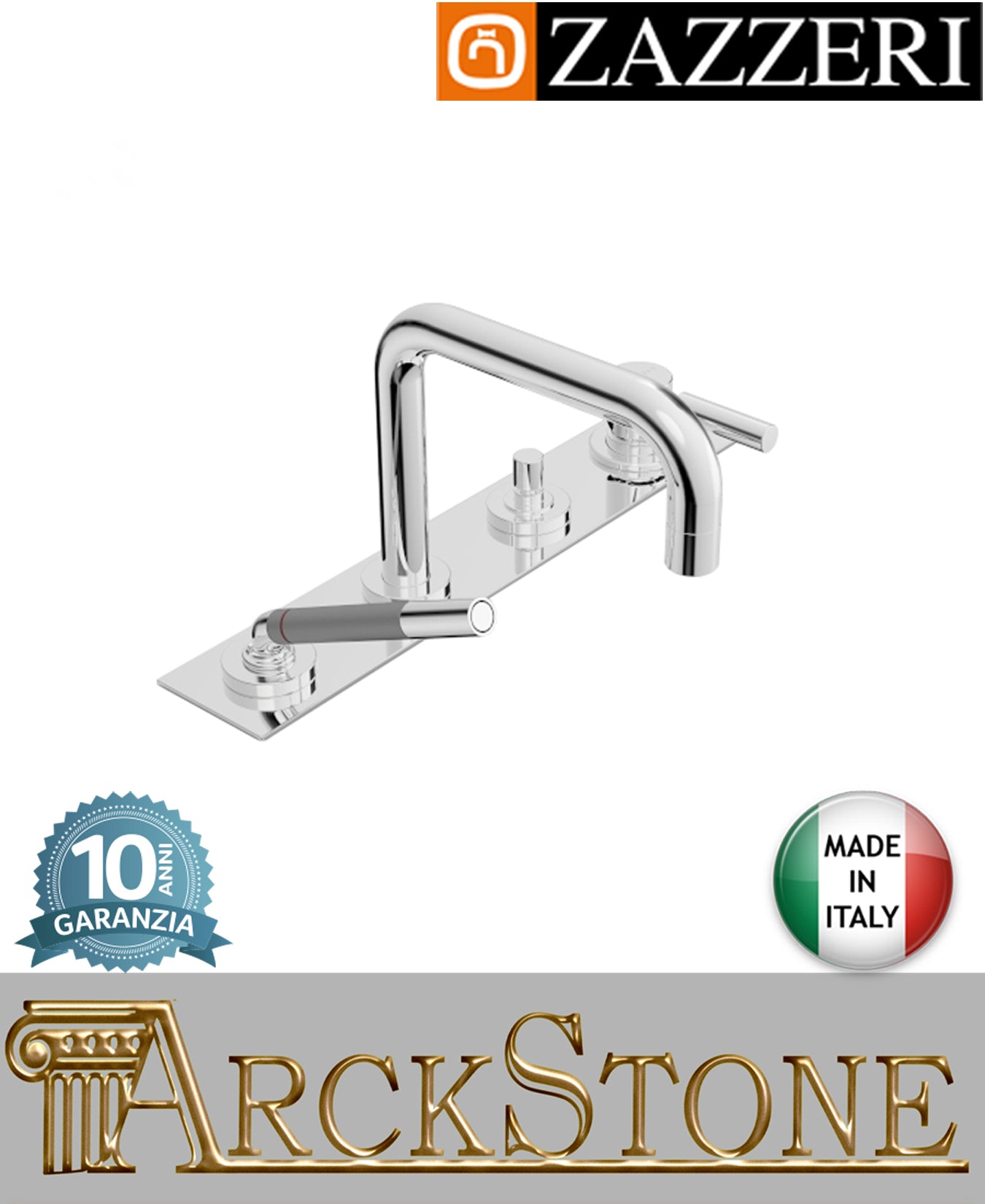 Miscelatore vasca marca Zazzeri modello Da-Da 7 Mono finitura ottone cromato piano appoggio doccetta flessibile 4 fori arrredamento casa home arredo bagno azienda certificata garanzia 10 anni qualità made in italy