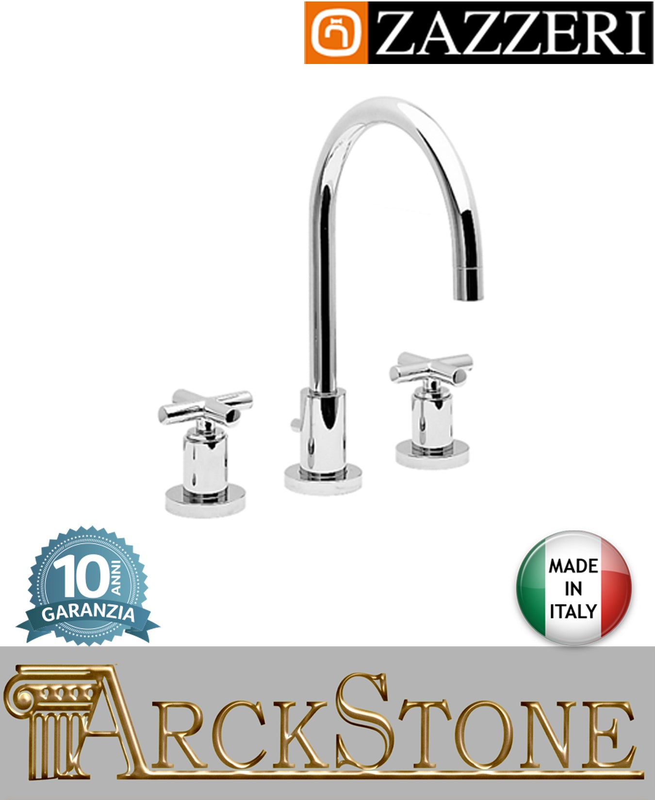 Miscelatore lavabo marca Zazzeri modello Da-Da 2 finitura ottone cromato appoggio batteria vitone ceramico 180° 3 tre fori collo girevole tondo arredamento casa arredo bagno azienda garanzia 10 anni qualità made in