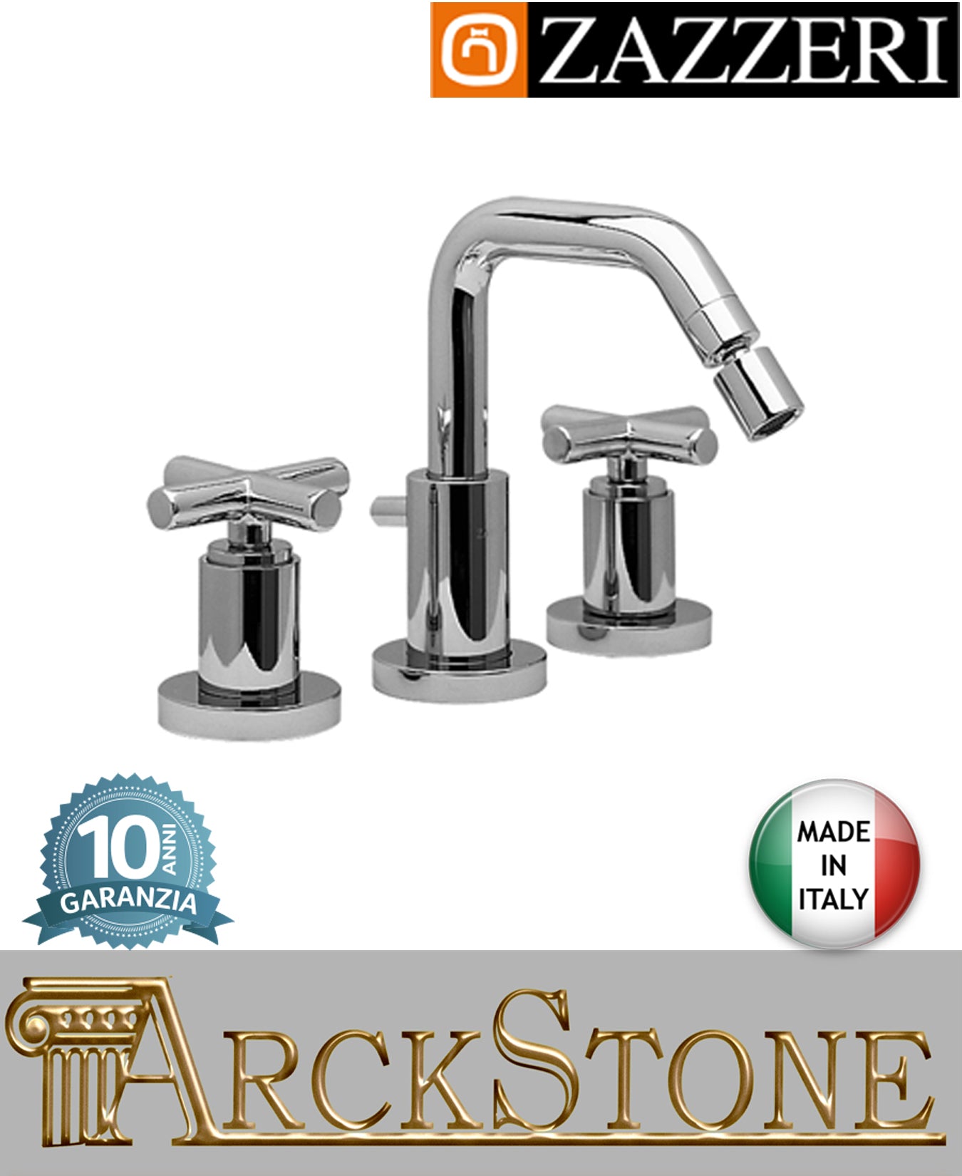 Miscelatore bidet marca Zazzeri modello Da-Da 2 finitura ottone cromato appoggio vitone ceramico 180° tre 3 fori Collo Quadro rubinetto rubinetteria fontana acqua arredamento arredo bagno garanzia 10 anni qualità made in italy