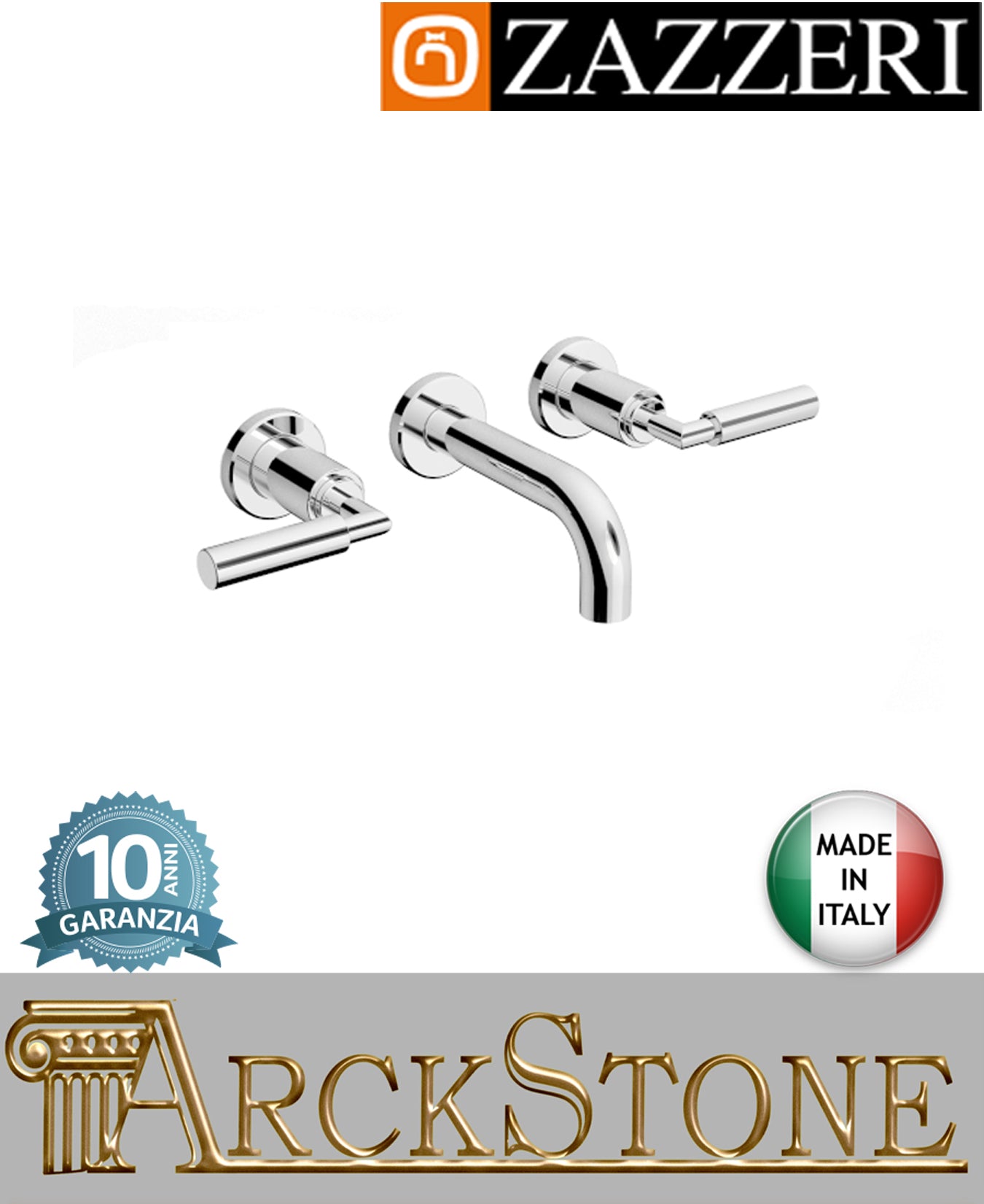 Miscelatore lavabo marca Zazzeri modello Da-Da 3 finitura ottone cromato collo girevole tondo vitone ceramico 90° parete 3 tre fori rubinetteria getto 175 mm incasso muro casa arredo bagno garanzia 10 anni qualità made in italy