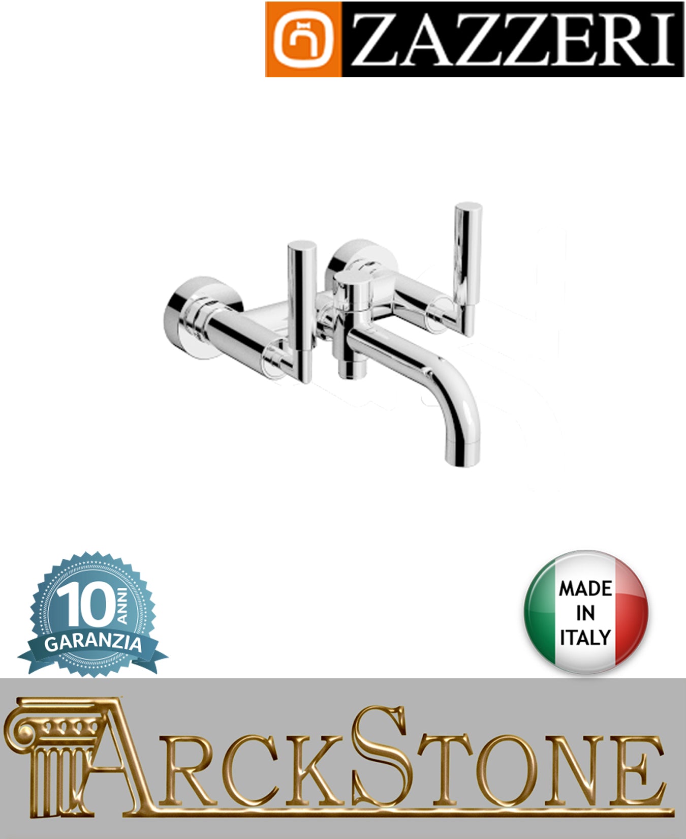 Miscelatore gruppo vasca marca Zazzeri modello Da-Da 3 finitura ottone cromato parete esterno vitone ceramico 90° senza doccetta flessibile arredo bagno acqua casa rubinetteria garanzia 10 anni qualità made in italy