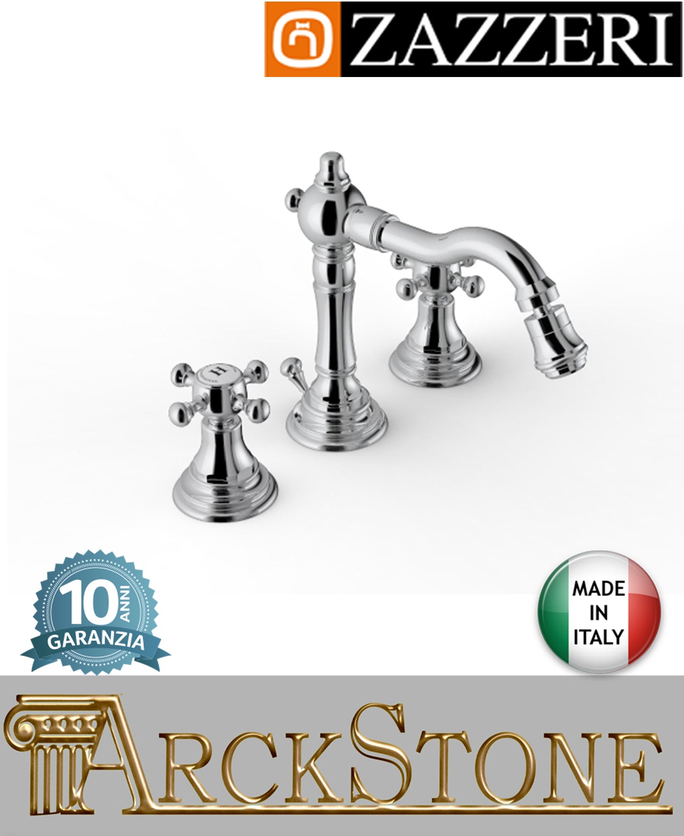 Miscelatore bidet marca Zazzeri modello Kent finitura ottone cromato appoggio 3 tre fori vitone tradizionale batteria scarico automatico fontana arredamento casa arredo bagno garanzia 10 anni qualità made in italy