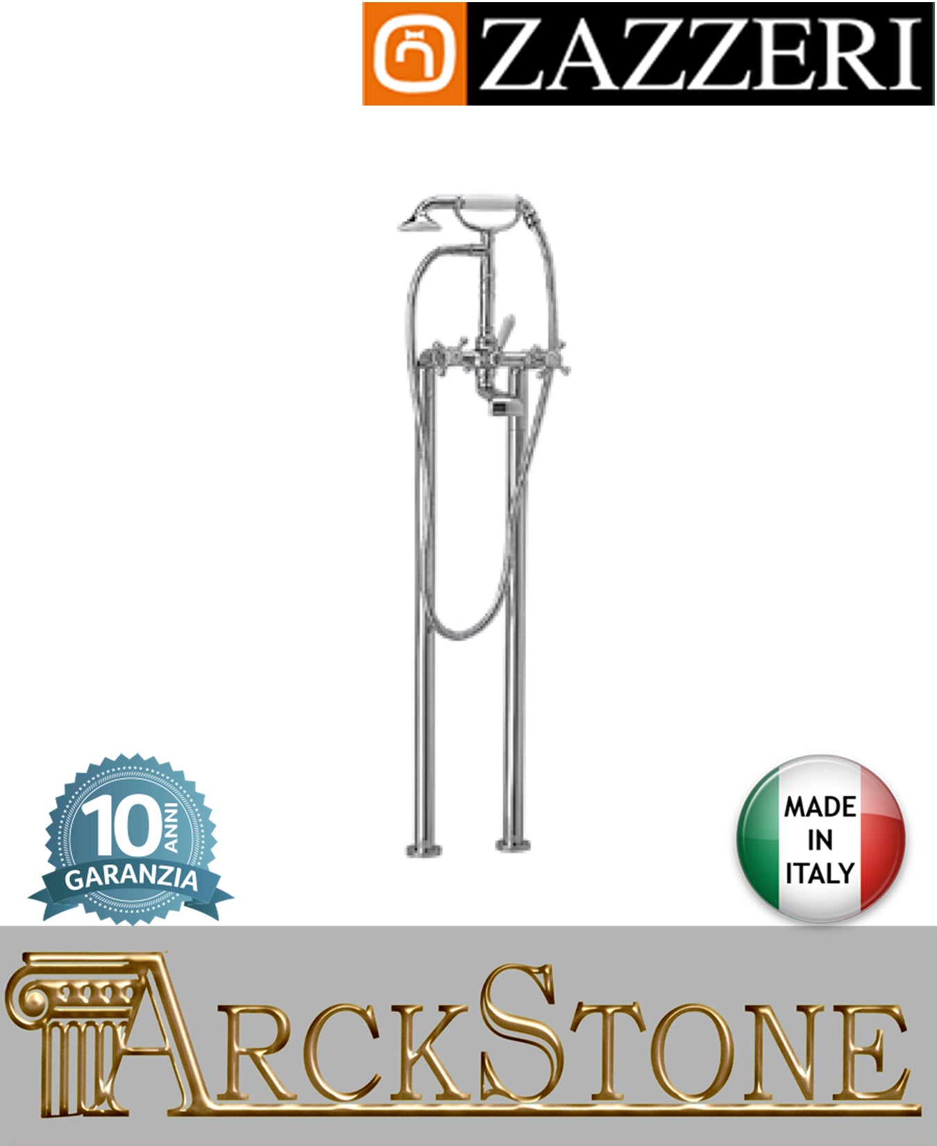 Miscelatore gruppo vasca marca Zazzeri modello Kent finitura ottone cromato pavimento esterno tubi fontana vitone tradizionale arredamento casa arredo bagno azienda certificata garanzia 10 anni qualità made in italy