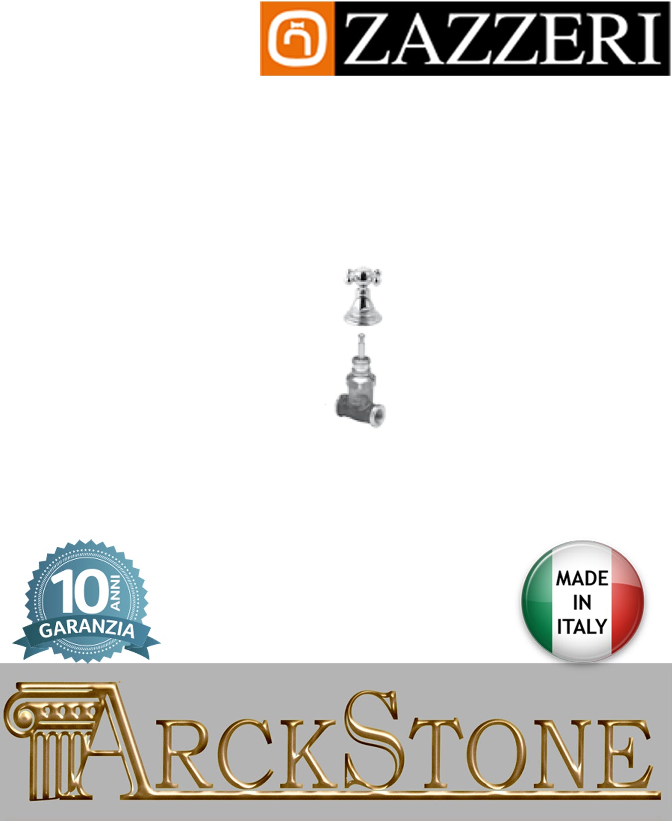 Rubinetto arresto marca Zazzeri modello Kent finitura ottone cromato incasso parete G1/2" vitone tradizionale completo NEUTRA muro rubinetteria arredamento arredo bagno cromo garanzia 10 anni qualità made in italy