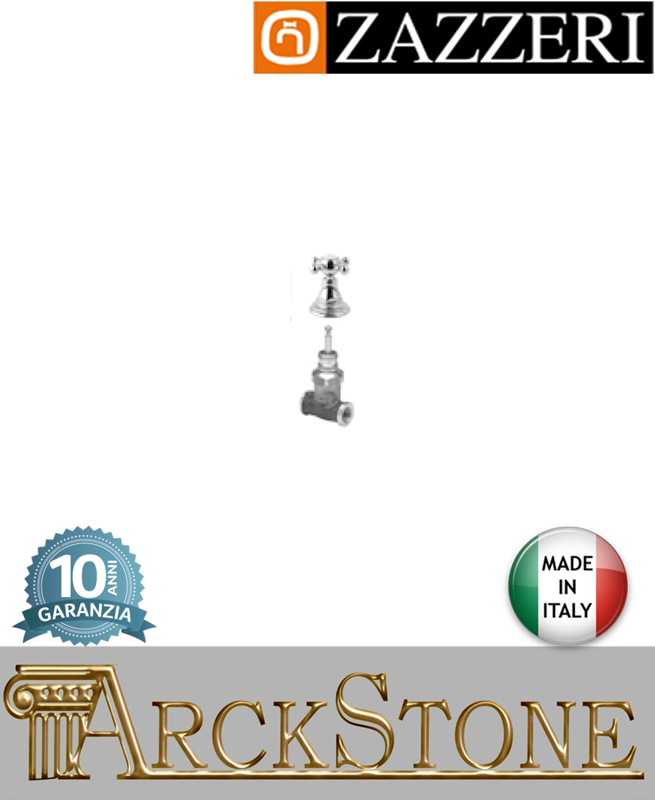 Rubinetto arresto marca Zazzeri modello Kent finitura ottone cromato incasso parete G1/2" vitone ceramico 180° completo COLD muro rubinetteria arredamento arredo bagno cromo garanzia 10 anni qualità made in italy