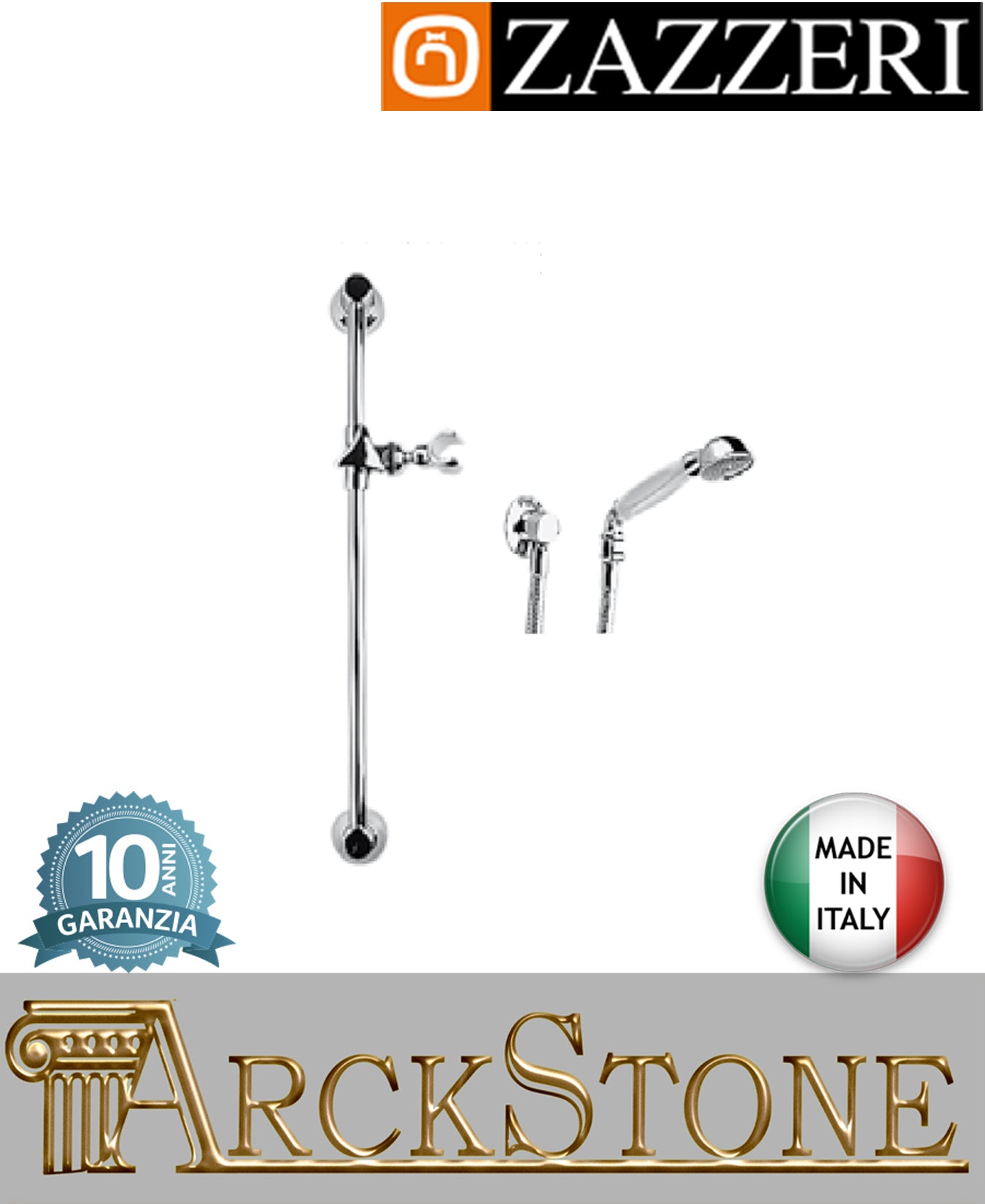 Asta saliscendi marca Zazzeri modello Kent 2000A414A00+2000Q417A00 CRCR finitura ottone cromato parete attacco doccetta presa acqua muro flessibile arredamento casa home arredo bagno azienda certificata garanzia 10 anni qualità made in italy