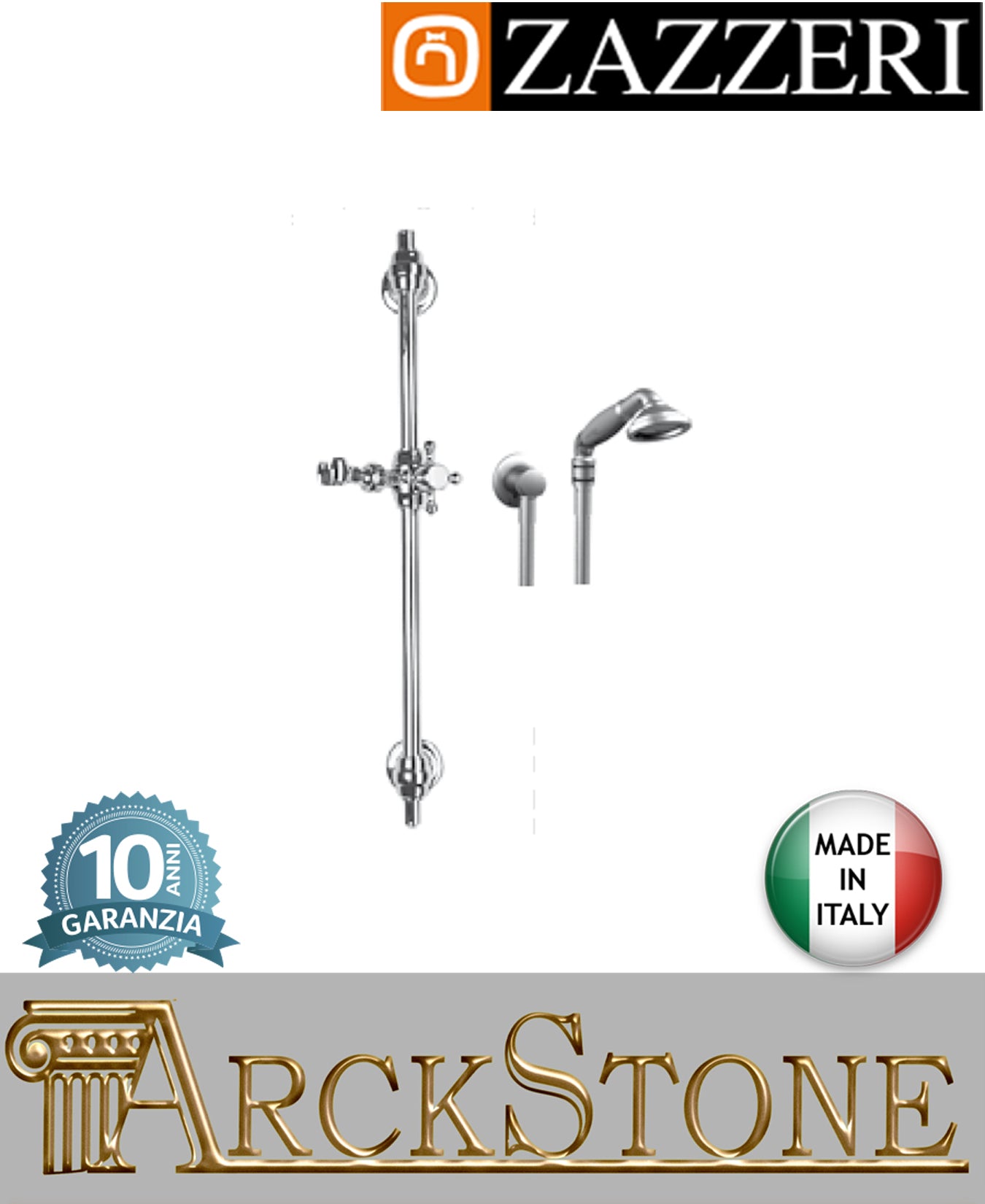 Asta saliscendi marca Zazzeri modello Kent finitura ottone cromato parete attacco doccetta presa acqua muro flessibile arredamento casa home arredo bagno azienda certificata garanzia 10 anni qualità made in italy