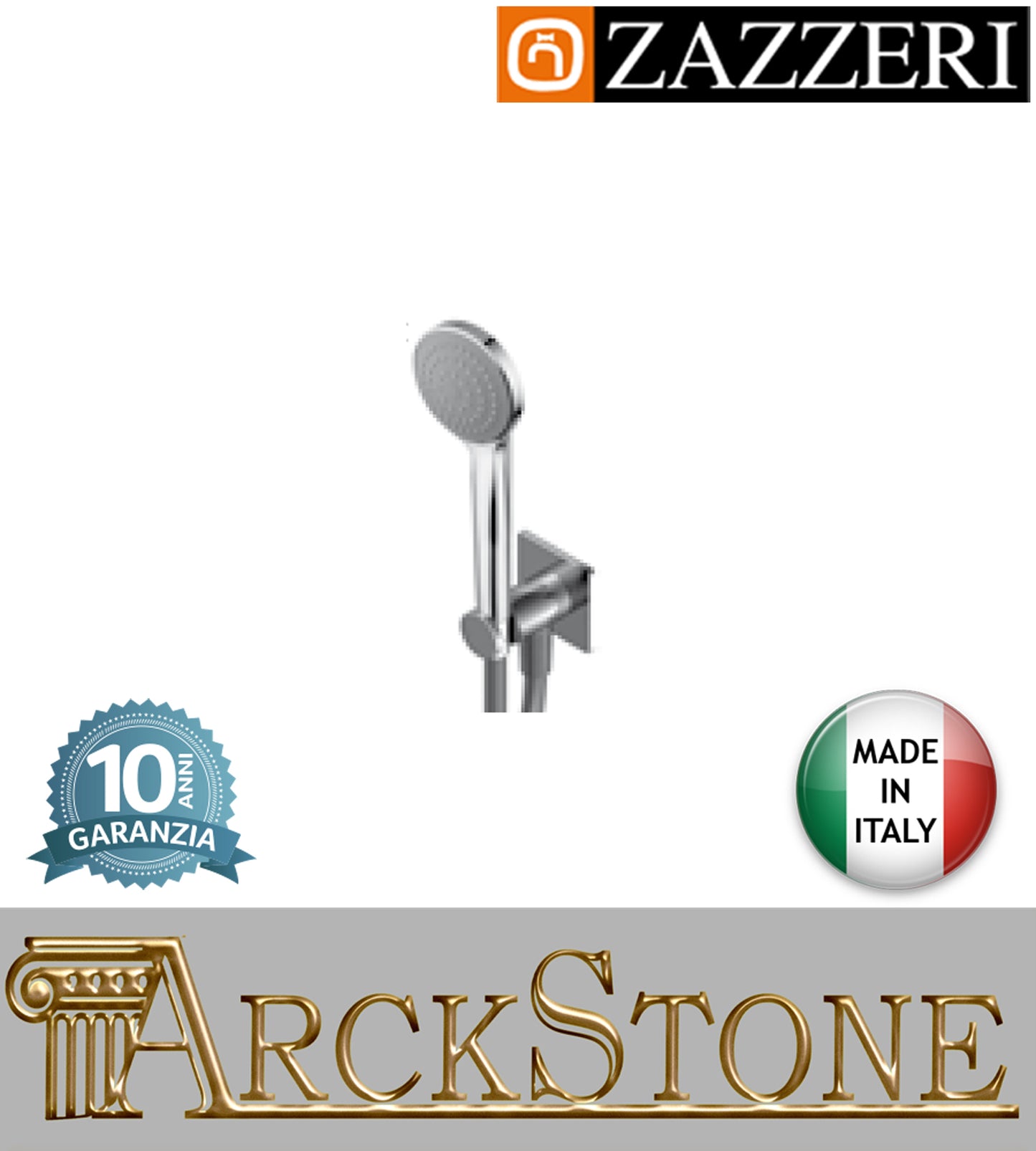 Duplex set doccia Ø100 mm marca Zazzeri modello Showers Unix completo presa acqua cromata doccetta mano flessibile anticalcare rubinetteria parete supporto muro bagno cromo garanzia 10 anni azienda made in italy