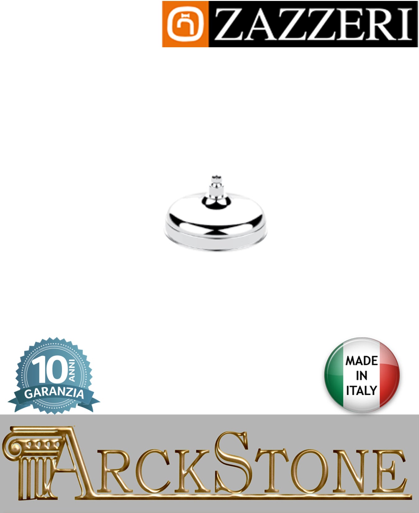 Soffione doccia tondo Ø200 mm marca Zazzeri modello Kent finitura metallo cromato parete rubinetteria anticalcare arredamento casa muro arredo bagno cromo garanzia 10 anni azienda certificata qualità made in italy