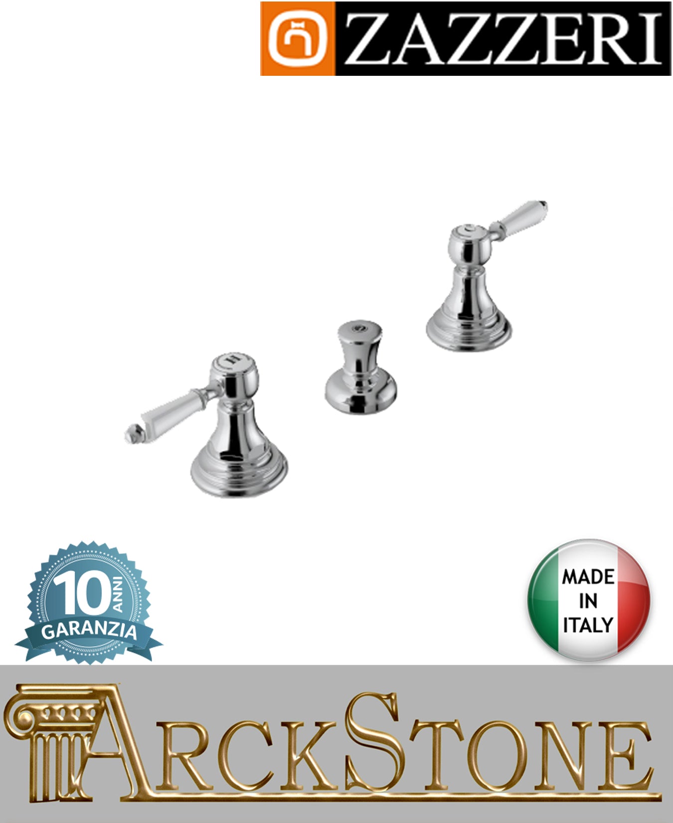 Miscelatore bidet marca zazzeri modello kent 3 finitura ottone cromato appoggio 3 tre fori vitone ceramico 90° acqua arredo bagno arredamento rubinetteria batteria certificata garanzia 10 anni qualità made in italy