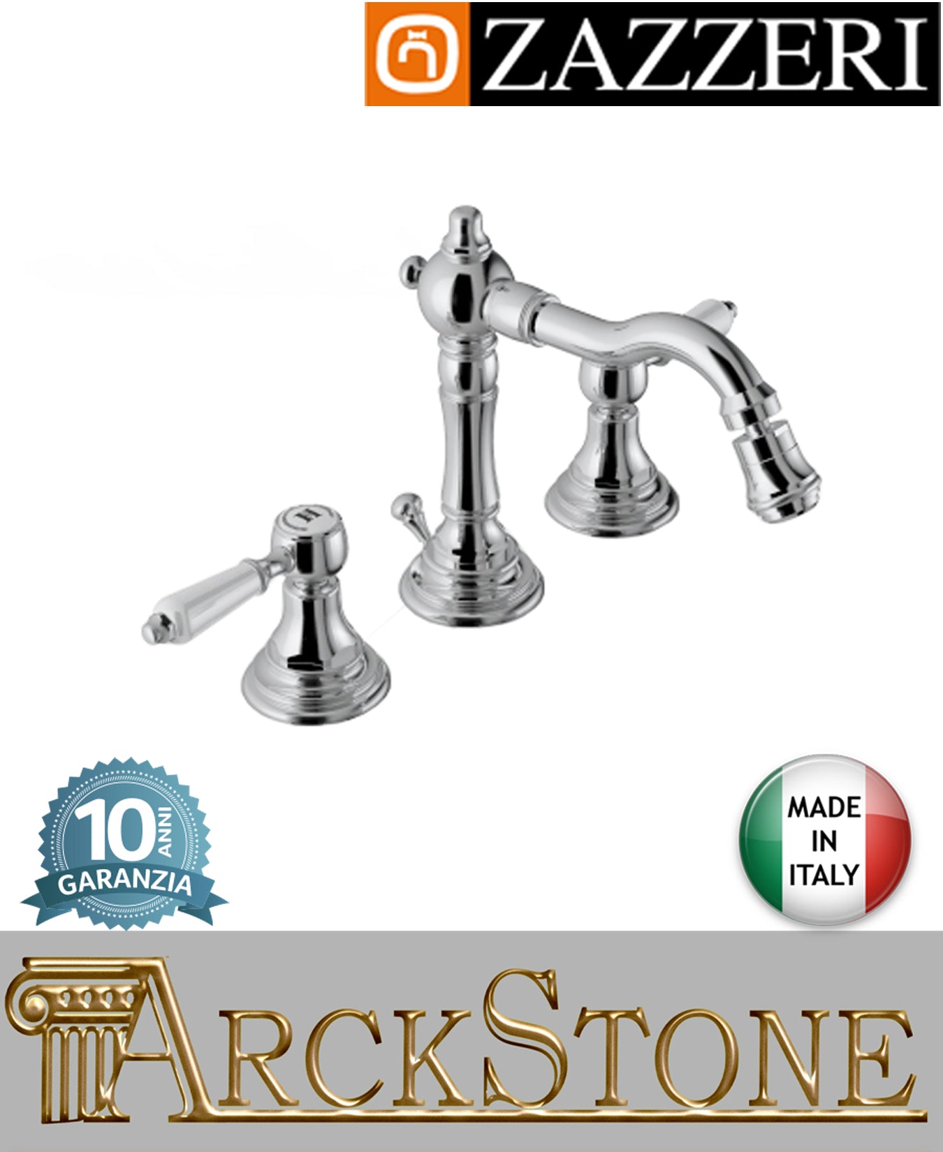 Miscelatore bidet marca zazzeri modello kent 3 finitura ottone cromato appoggio 3 tre fori vitone ceramico 90° acqua arredo bagno arredamento rubinetteria batteria fontana garanzia 10 anni qualità made in italy