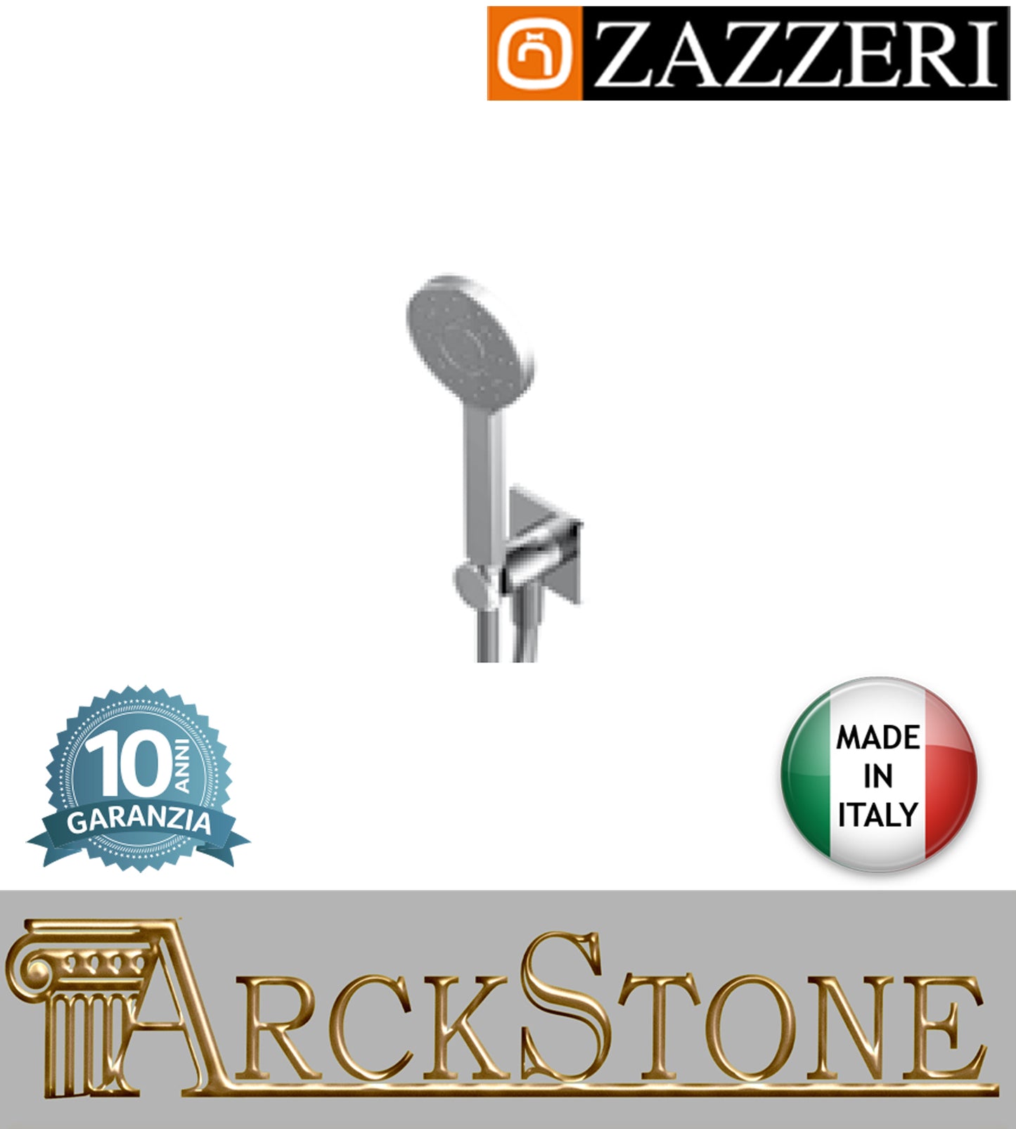 Duplex set doccia Ø105 mm marca Zazzeri modello Shower Unix completo presa acqua cromata areata doccetta mano flessibile PVC anticalcare parete supporto arredamento bagno muro cromo garanzia 10 anni azienda made in italy