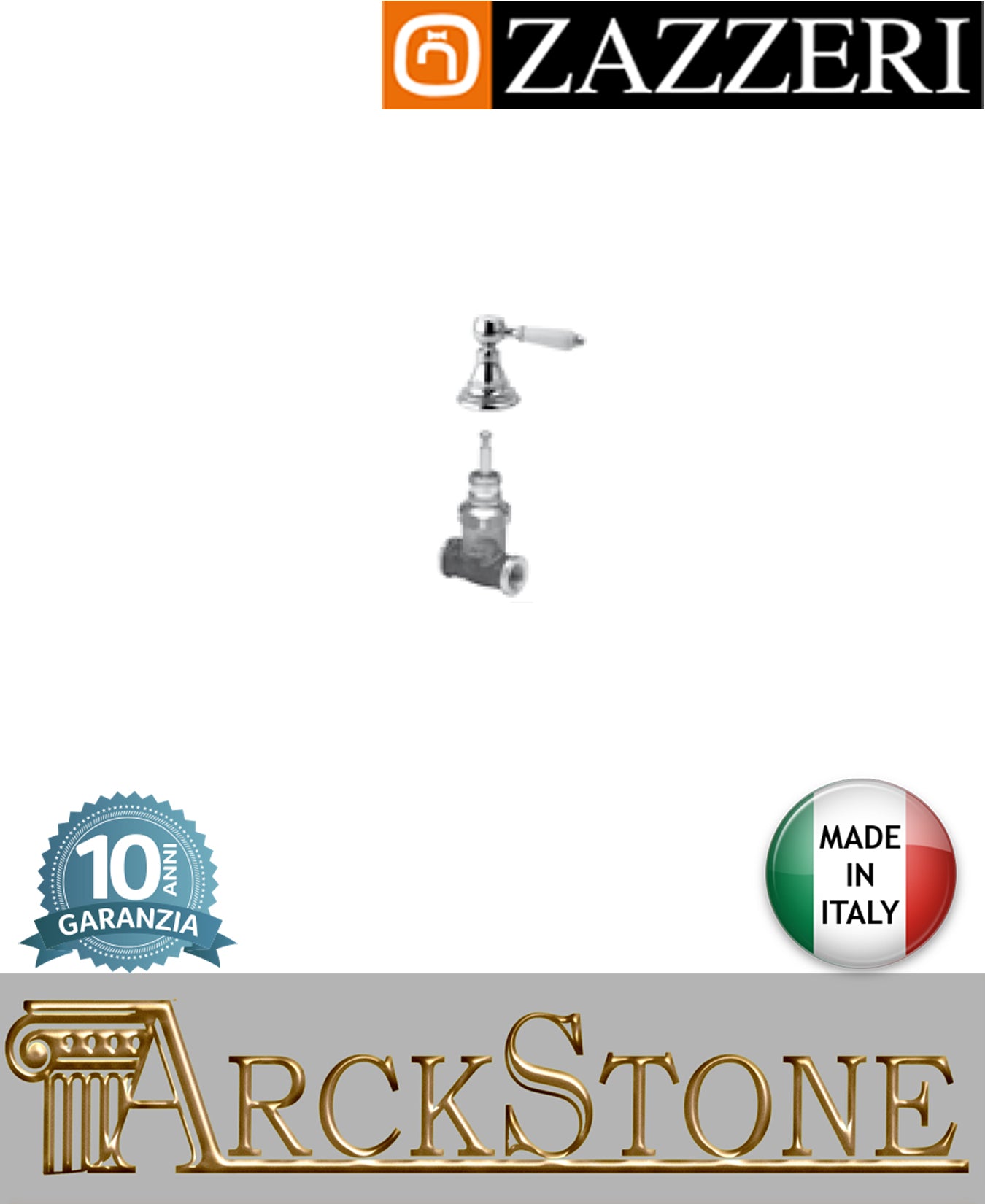 Rubinetto arresto marca Zazzeri modello Kent 3 finitura ottone cromato G1/2" apertura SX incasso parete vitone ceramico 90° muro completo Indice H Hot arredamento casa cromo arredo bagno azienda certificata qualità made in italy