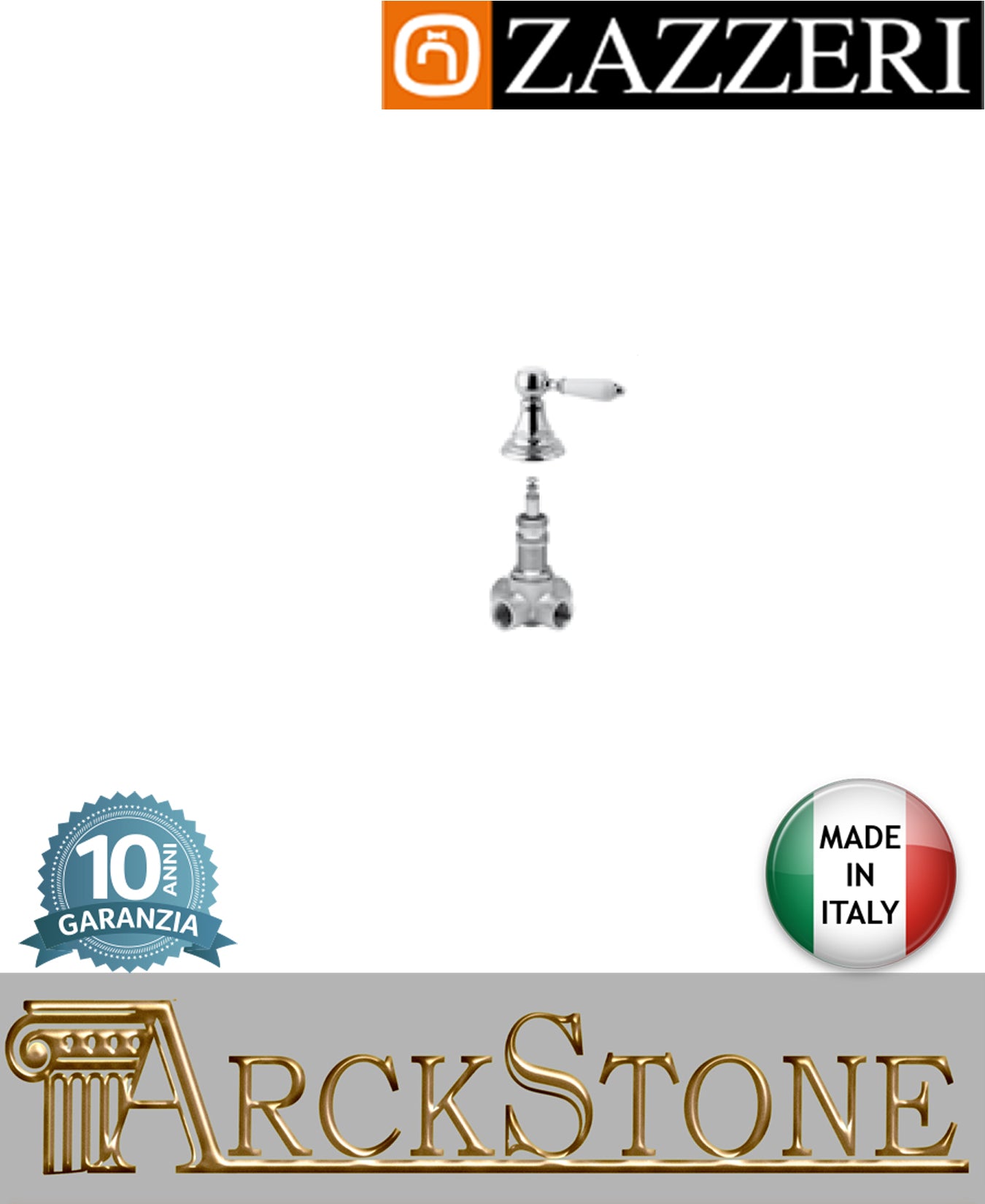 Rubinetto arresto marca Zazzeri modello Kent 3 finitura ottone cromato G1/2" deviatore 2 due vie incasso parete muro completo arredamento casa cromo arredo bagno acqua azienda certificata qualità made in italy