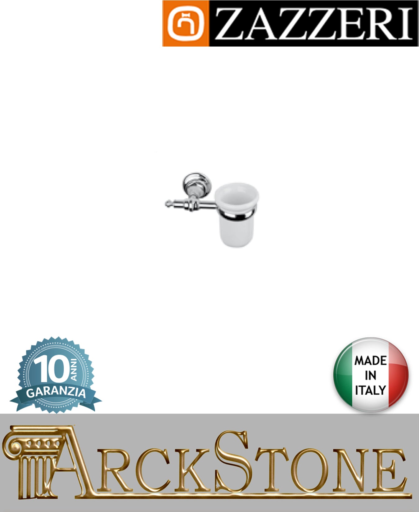 Porta spazzolino marca Zazzeri modello Kent 3 finitura ottone cromato parete bicchiere ceramica mm H110 L170 P140 accessori arredo bagno azienda certificata home autorizzato muro garanzia 10 anni qualità made in italy