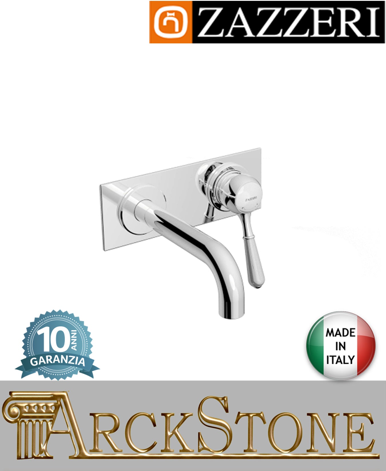 Miscelatore lavabo marca Zazzeri modello 900 finitura ottone cromato incasso parete leva metallo Getto 160 mm rubinetto muro fontana mix rubinetteria azienda arredo bagno garanzia 10 anni qualità made in italy