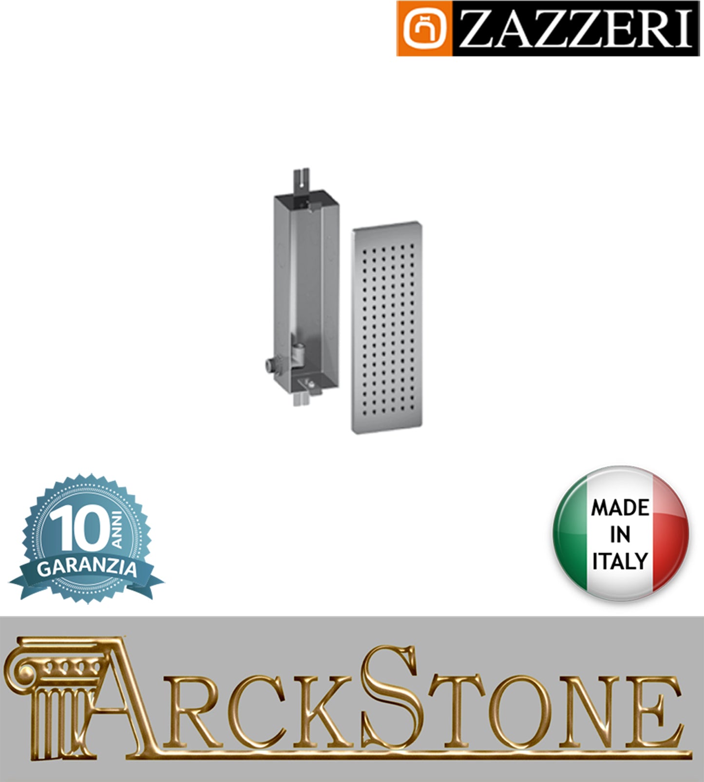 Soffione doccia verticale marca Zazzeri modello Shower Unix parete 100x300 mm Flyfall acciaio inox finitura lucido anticalcare rubinetteria arredamento bagno garanzia 10 anni azienda certificata qualità made in italy