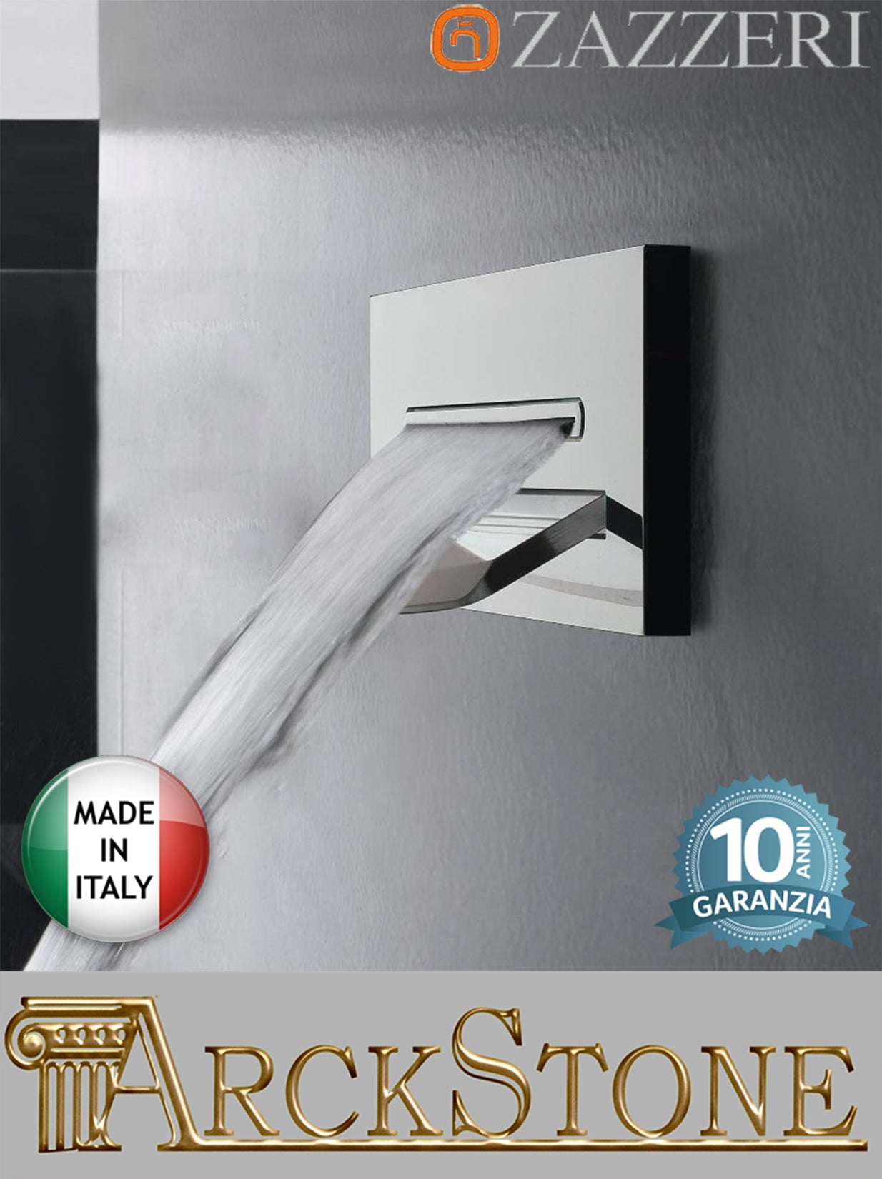 Marca Zazzeri Modello Shirò Bocca Getto a Cascata con Mensola Estraibile Acciaio Inox Lucido Parete Incasso Muro Anticalcare Garanzia 10 Anni Qualità Made in Italy