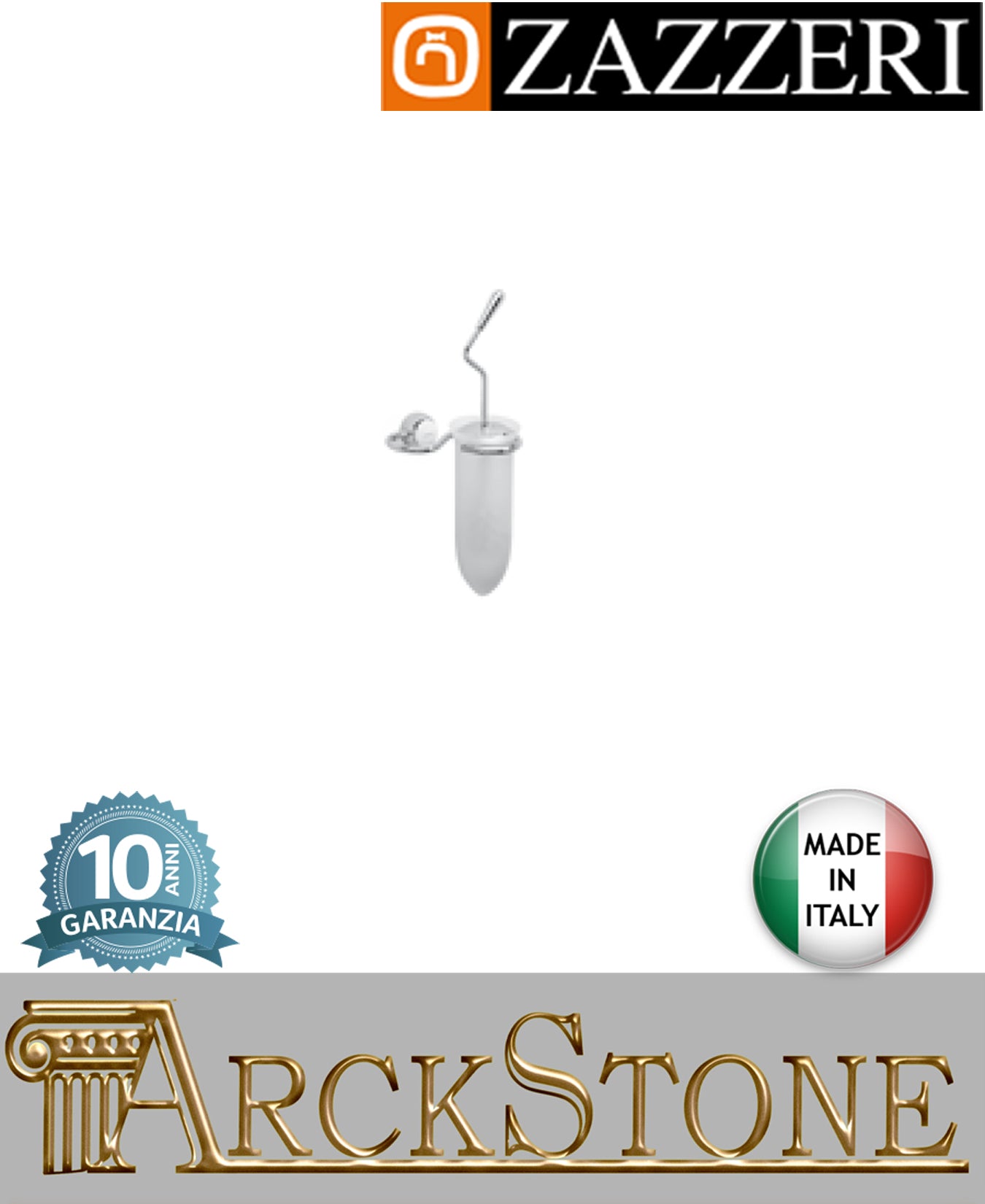 Porta scopino vetro marca Zazzeri modello 900 finitura supporto ottone cromato mm H420 L150 P180 parete accessori arredo bagno muro arredamento casa home azienda certificata garanzia 10 anni qualità made in italy