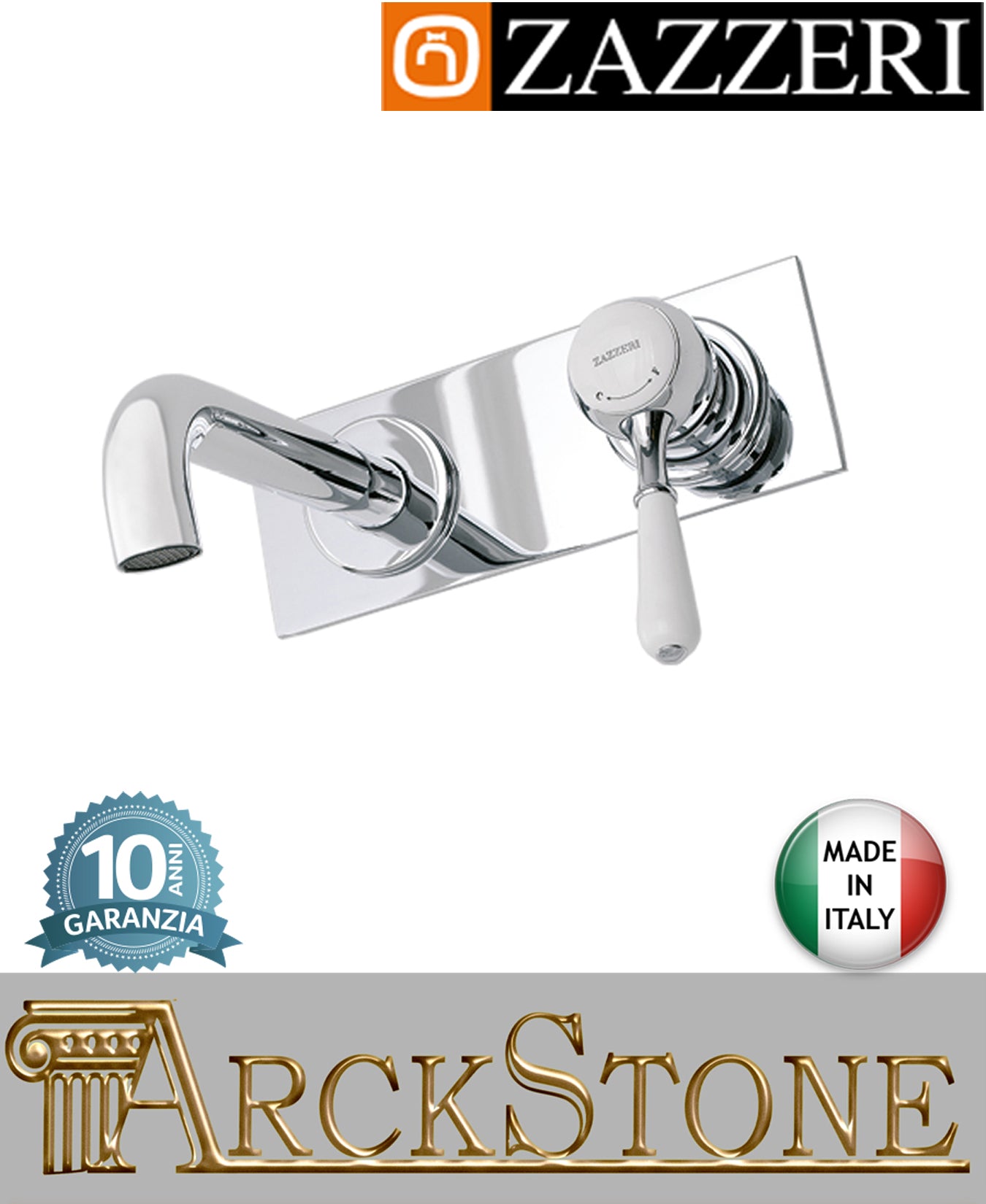 Miscelatore lavabo marca Zazzeri modello 902 finitura ottone cromato parete incasso leva bianca muro cromo Getto 160 mm rubinetto fontana mix rubinetteria azienda acqua arredo bagno garanzia 10 anni qualità made in
