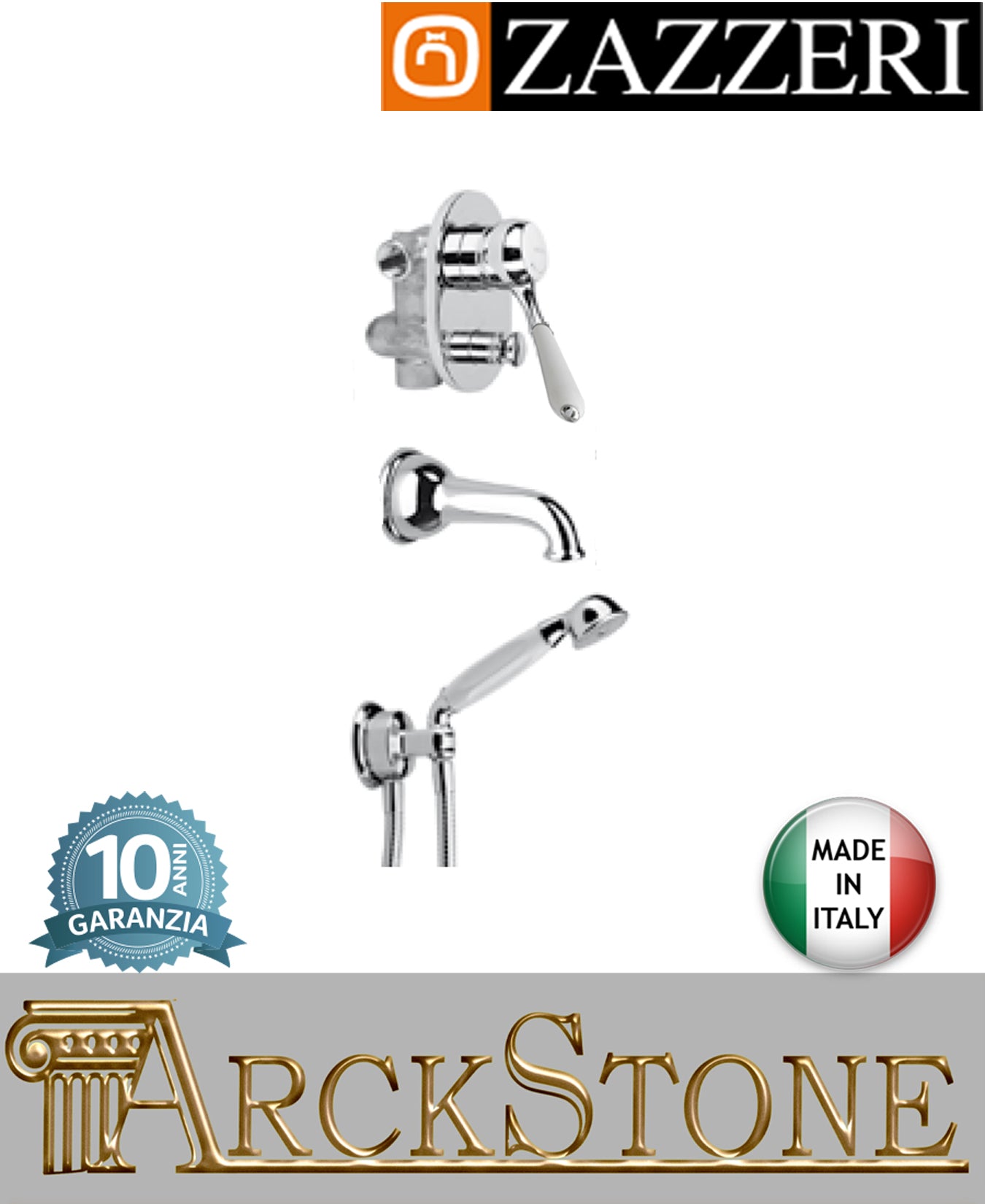 Miscelatore vasca marca Zazzeri modello 902 finitura ottone cromato completo parete esterno con doccetta flessibile muro mix arredo bagno fontana rubinetto casa rubinetteria garanzia 10 anni qualità made in italy