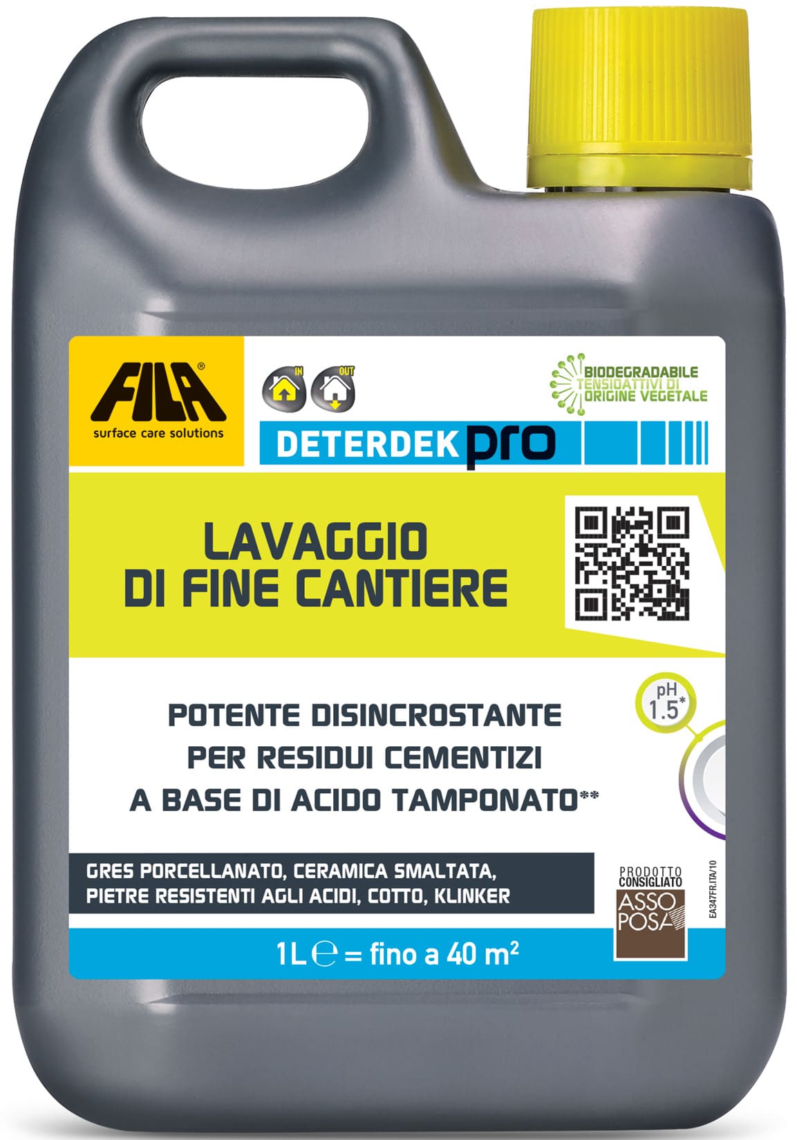 Lattina Fila Deterdek Pro da 1 Litro LT Detergente Disincrostante Acido per Pulizia Dopo la Posa di Gres Porcellanato Ceramica Cotto Klinker Pietra