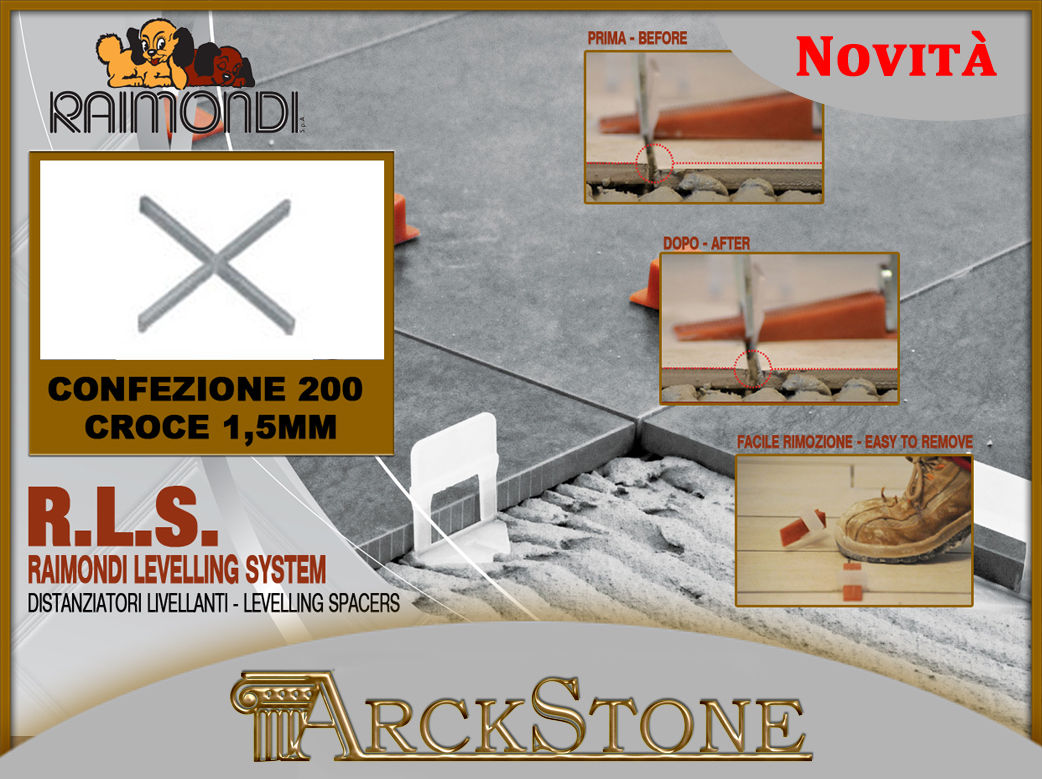 NOVITA! R.L.S. - RAIMONDI LEVELLING SYSTEM - Conf. 200 Distanziatori Croce 1,5mm