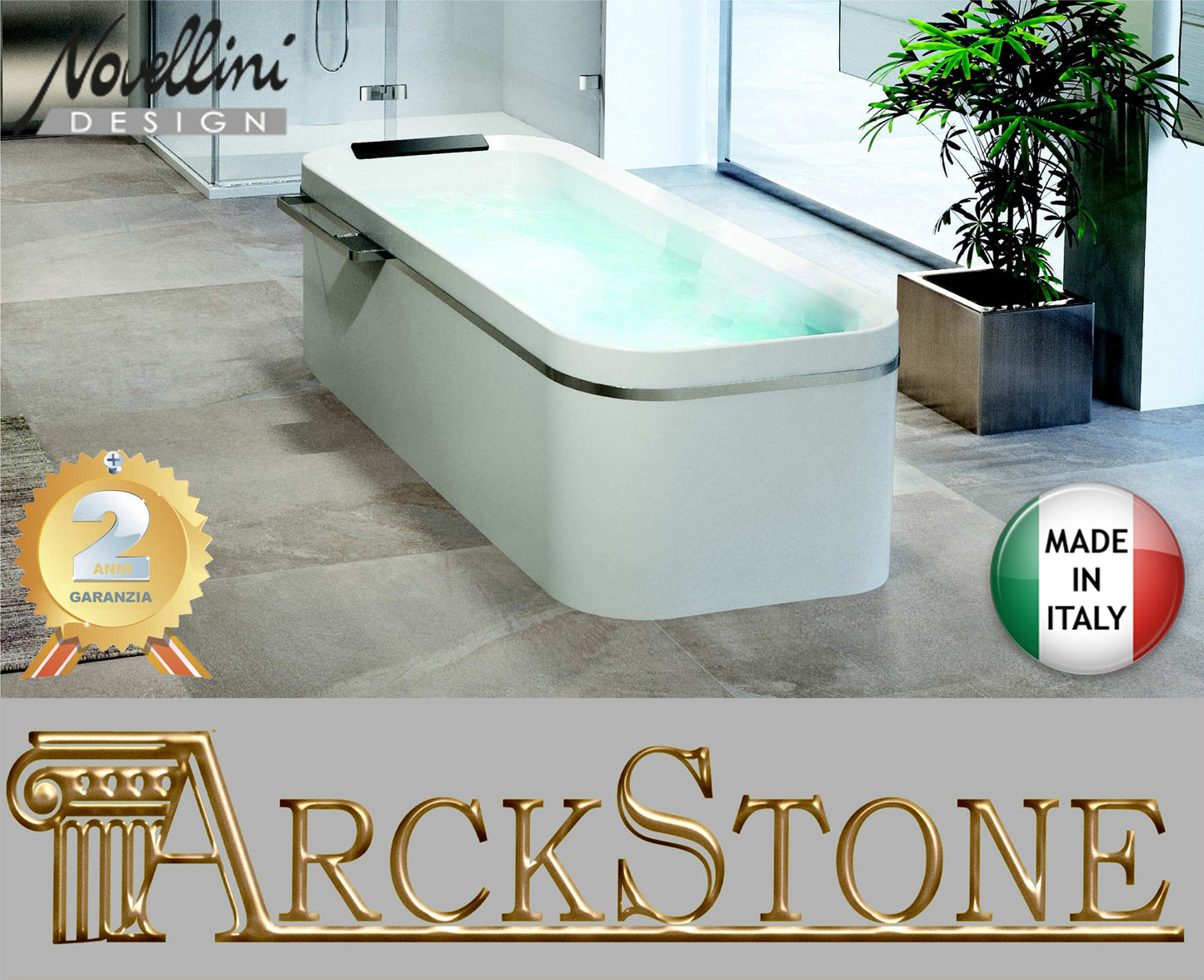 Vasca Bagno Novellini Divina F Hydro Air Idromassaggio Idro Airpool Fondo Fondovasca Telaio Colore Finitura Bianco Morbida Opaca Rettangolare Centro Stanza Centrostanza Misura Dimensioni 180x80 H63 cm Pannello Circolare Anello Colonna Poggiatesta Cuscino