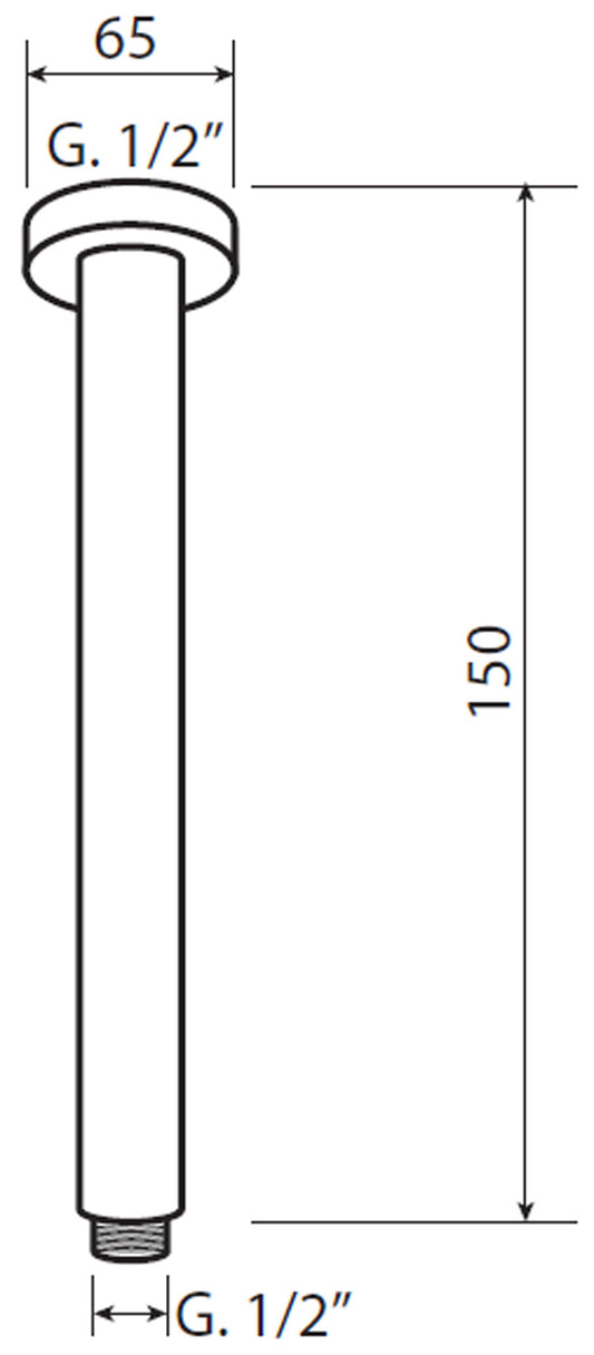 Duemmeggi Braccio Tondo Soffitto Doccia A 150 MM Ottone Finitura Cromata Made in Italy Garanzia 5 Anni