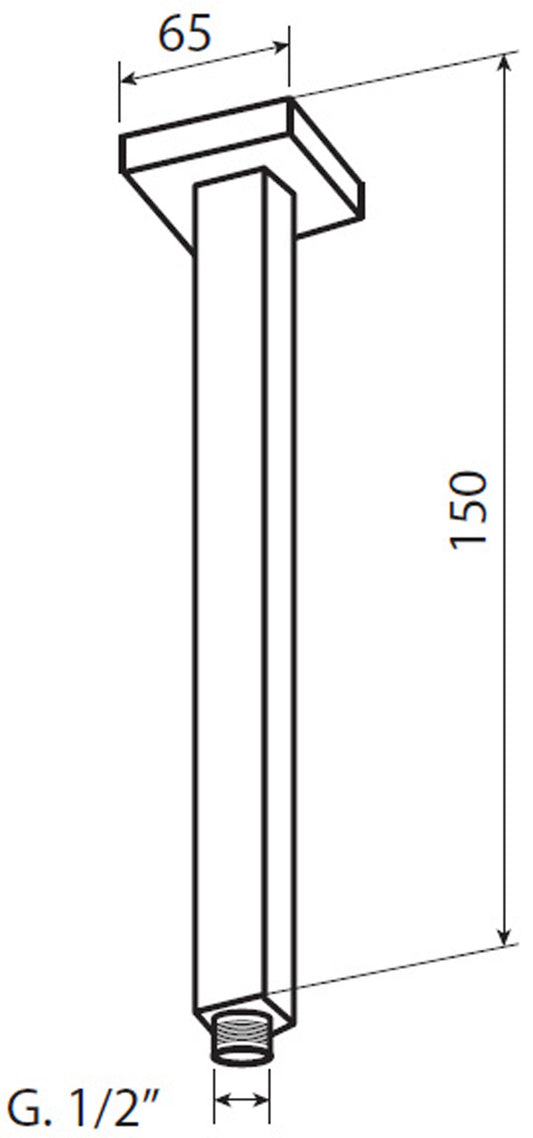 Duemmeggi Braccio Quadro Soffitto Doccia 150 MM Materiale Ottone Finitura Cromata Made in Italy Garanzia 5 Anni