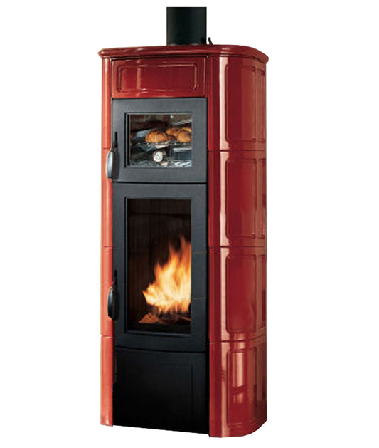 Stufa Legna Aria Calda Naturale Palazzetti Elisa con Forno Potenza 11 kW Rivestimento Ceramica Colore Rosso Bordeaux