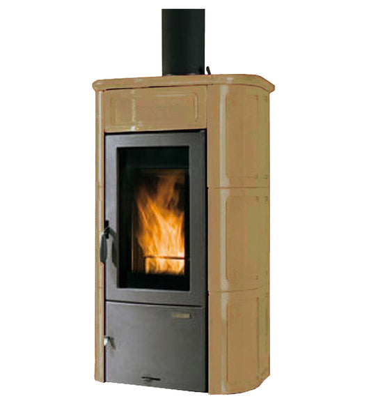 Stufa Legna Aria Calda Naturale Palazzetti Elisa Potenza 11 kW Rivestimento Ceramica Colore Giallo Sahara