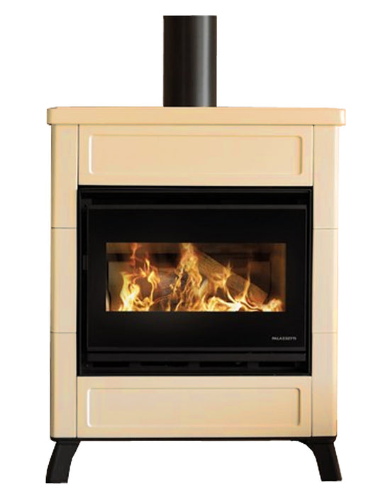 Stufa Legna Aria Calda Naturale Canalizzabile Palazzetti Elsa New Potenza 9 Kw Rivestimento Ceramica Colore Crema