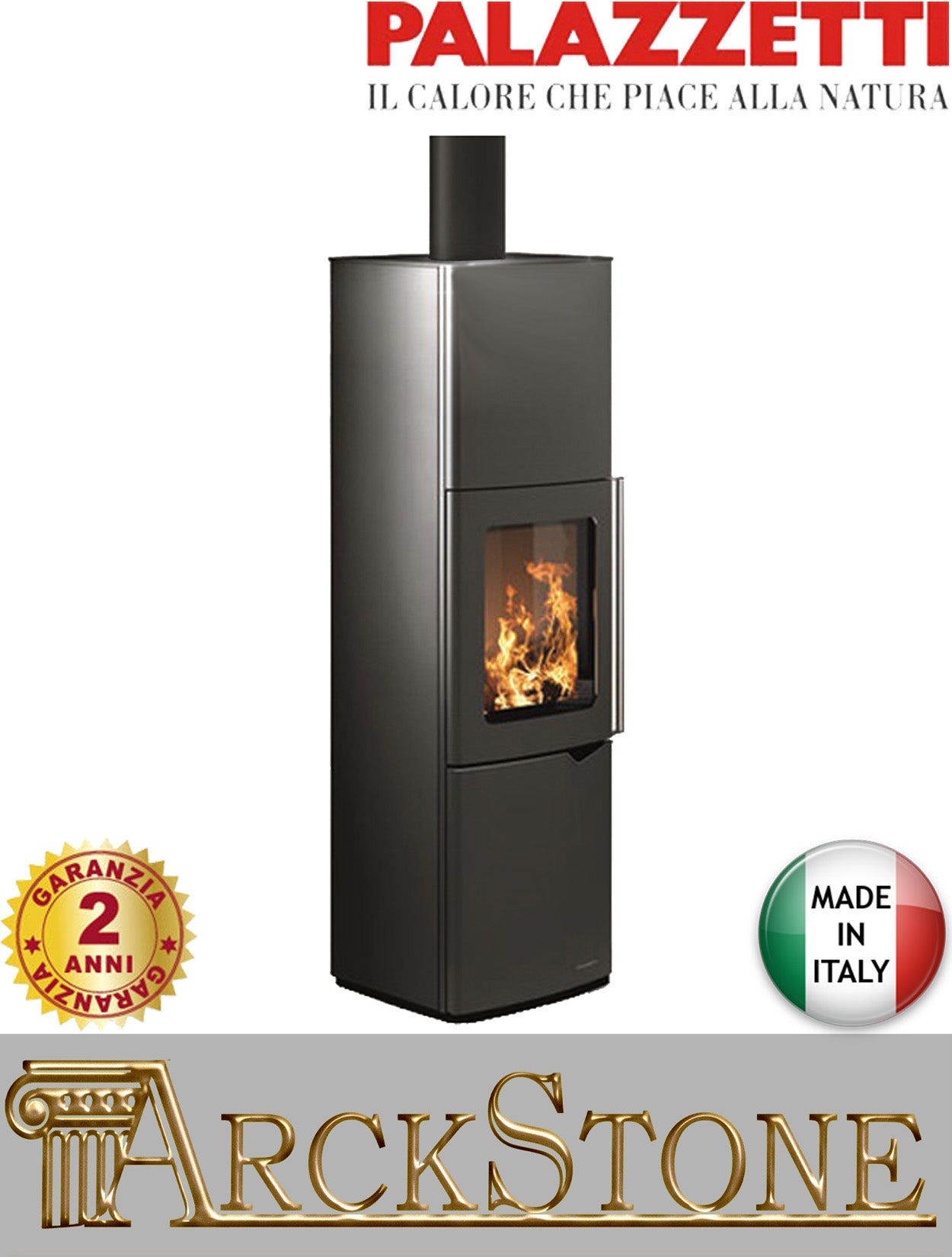 Stufa Legna Aria Calda Ventilata Canalizzabile Palazzetti Eva S Potenza 9 kW Rivestimento Acciaio Colore Antracite