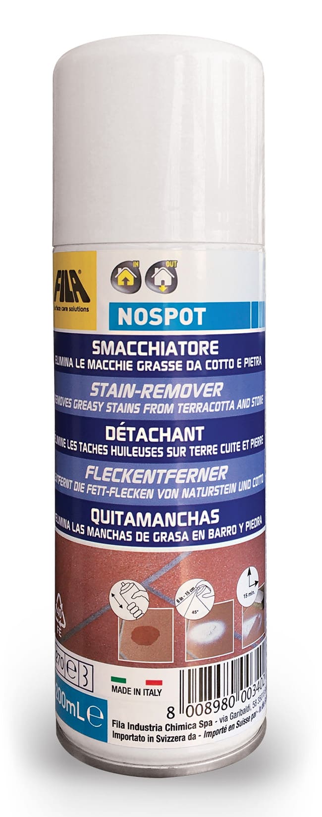 Fila Filano Spot Smacchiatore Spray 200ML 200 ML Rimuove Macchie Grasse Oleose Cotto Klinker Pietra Naturale Granito Agglomerati Marmo Anticato Sassi Ciottoli Cemento Gres Rosso