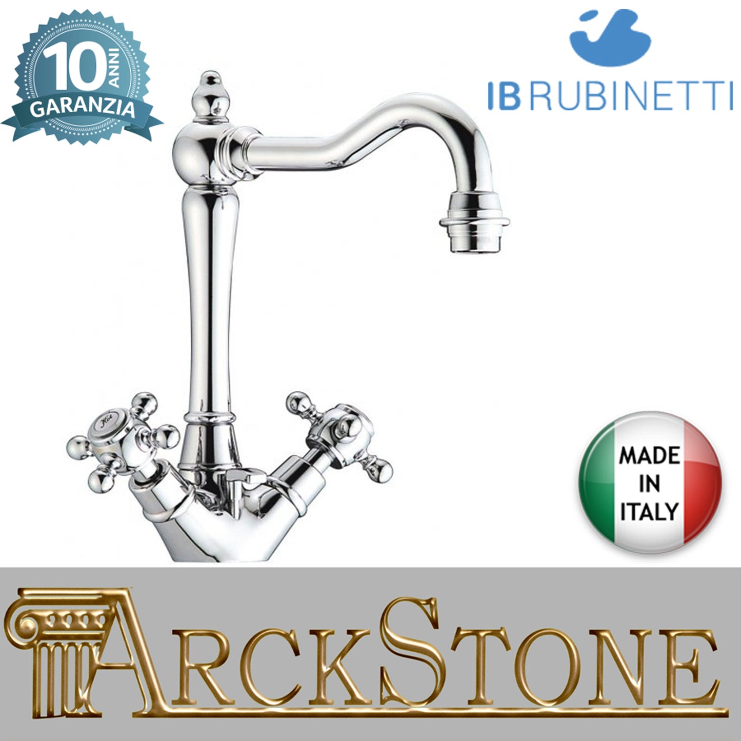 Miscelatore lavabo monoforo con due leve completo di piletta di scarico click-clack marca IB rubinetti modello Hermes rubinetteria rubinetto ottone cromato bagno casa fontana rivenditore autorizzato campania arredamento arredo qualità garanzia 10 anni