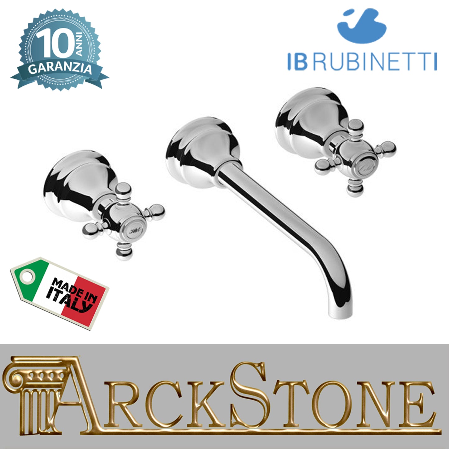 Miscelatore lavabo ad incasso bocca lunga completo di piletta di scarico click-clack marca IB rubinetti modello Hermes rubinetteria rubinetto ottone cromato bagno casa muro fontana rivenditore autorizzato campania arredamento arredo qualità made in italy